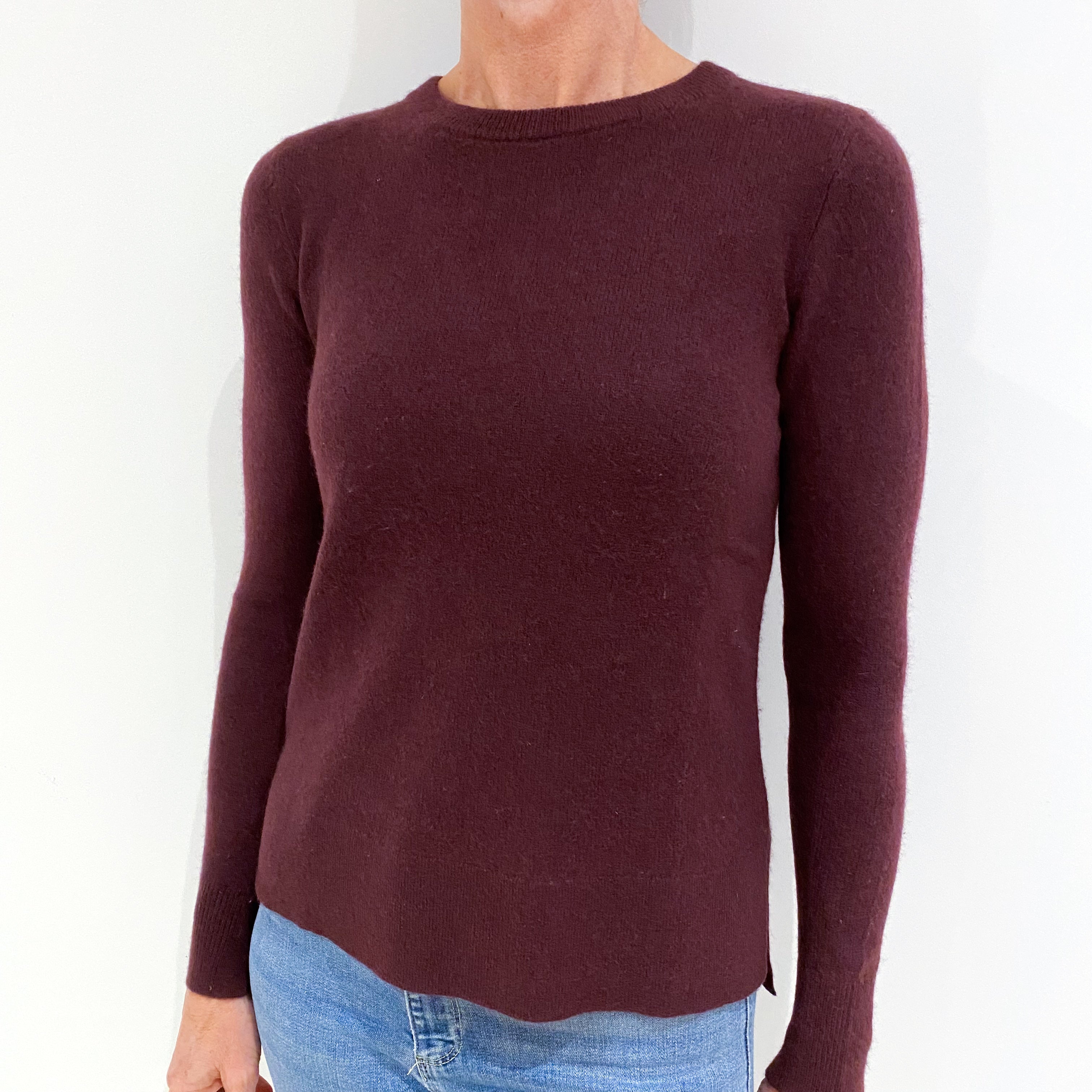 Aubergine Purple Cashmere Crew Neck Jumper Small