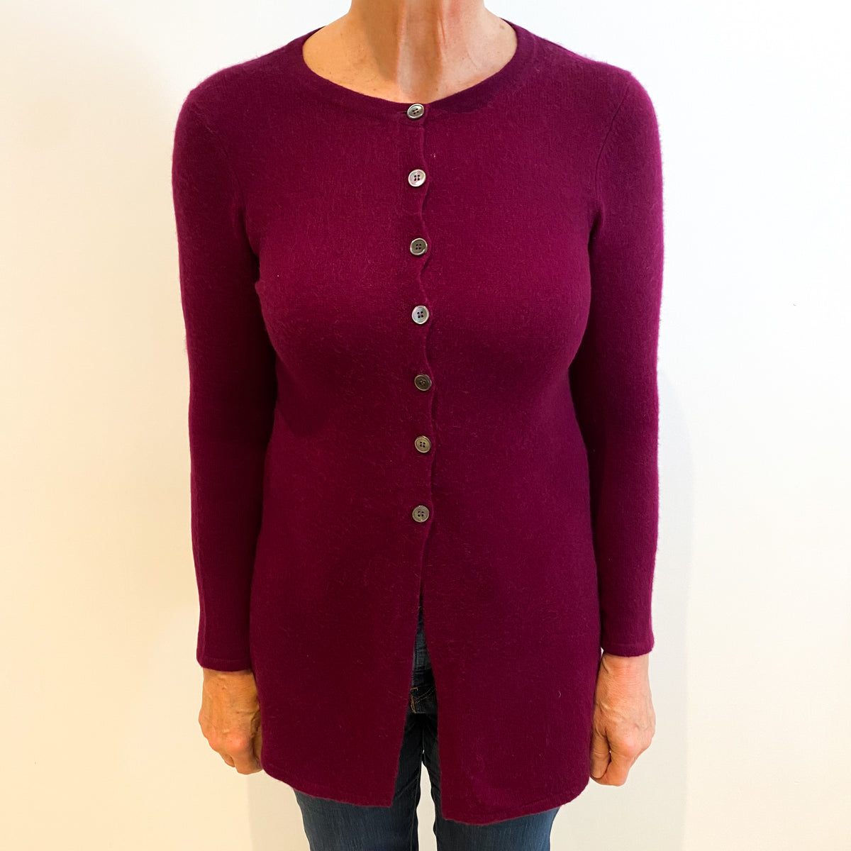 Mulberry Purple Cashmere Long Crew Neck Cardigan Medium