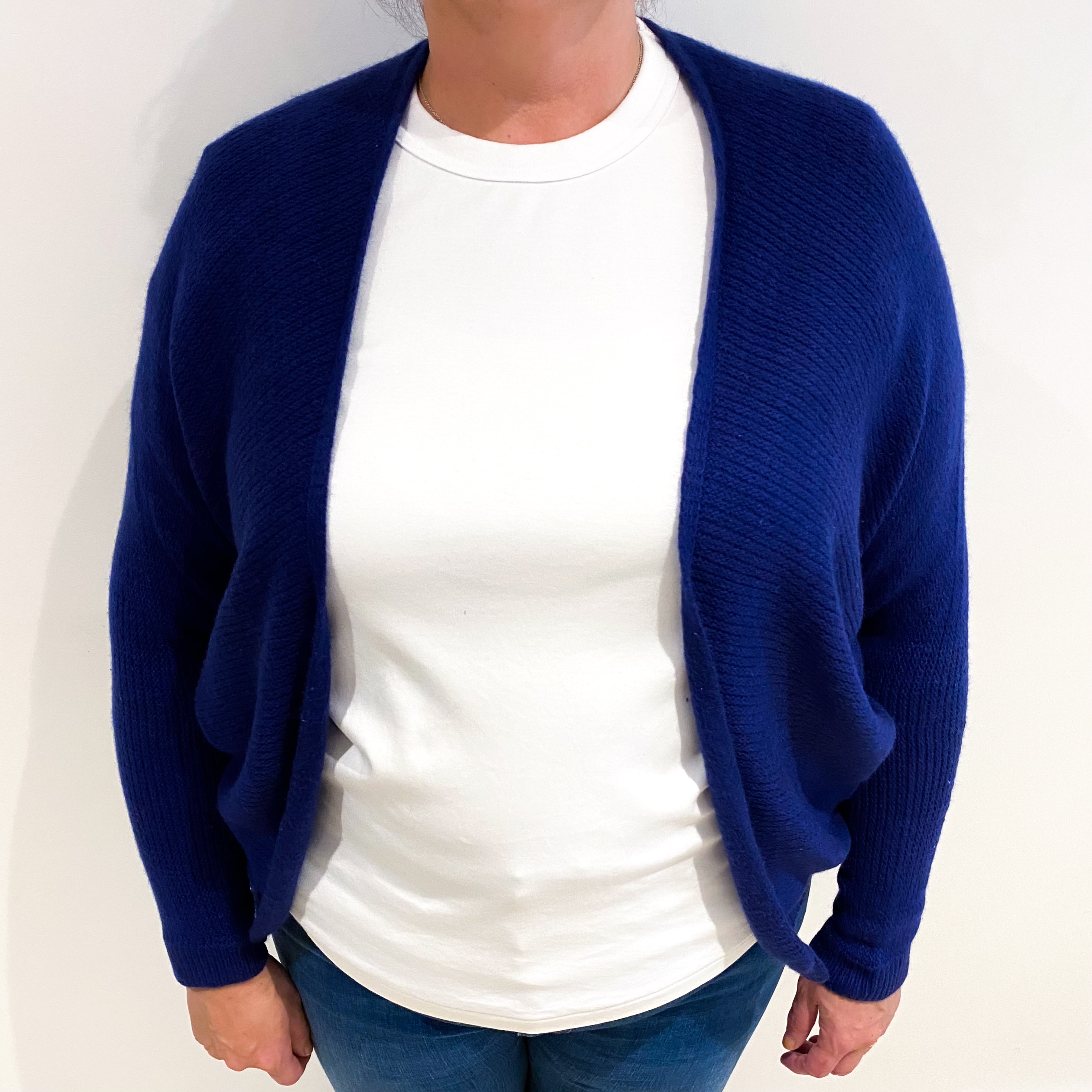 Indigo Blue Cashmere Batwing Edge to Edge Cardigan Extra Large