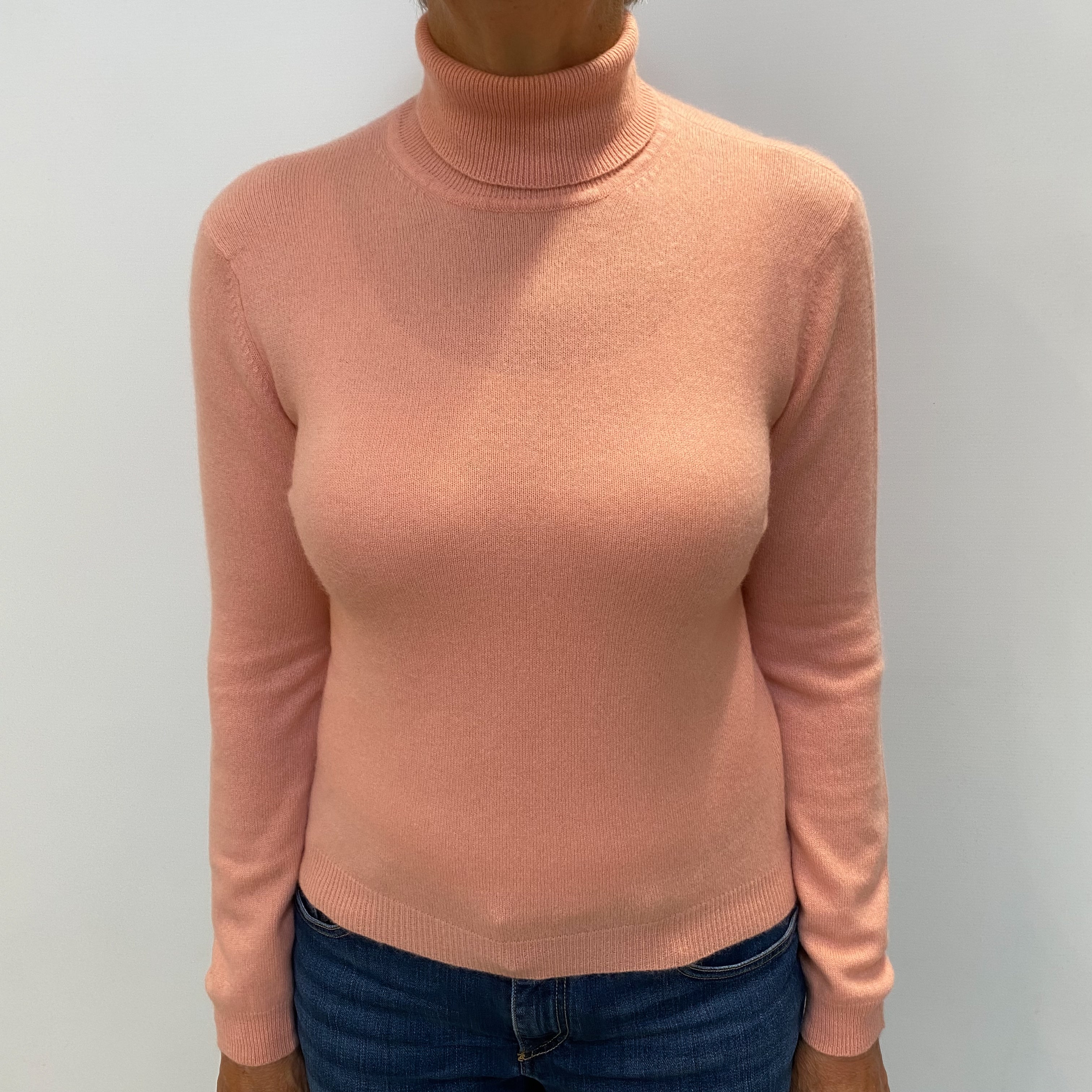Salmon Pink Cashmere Polo Neck Jumper Medium