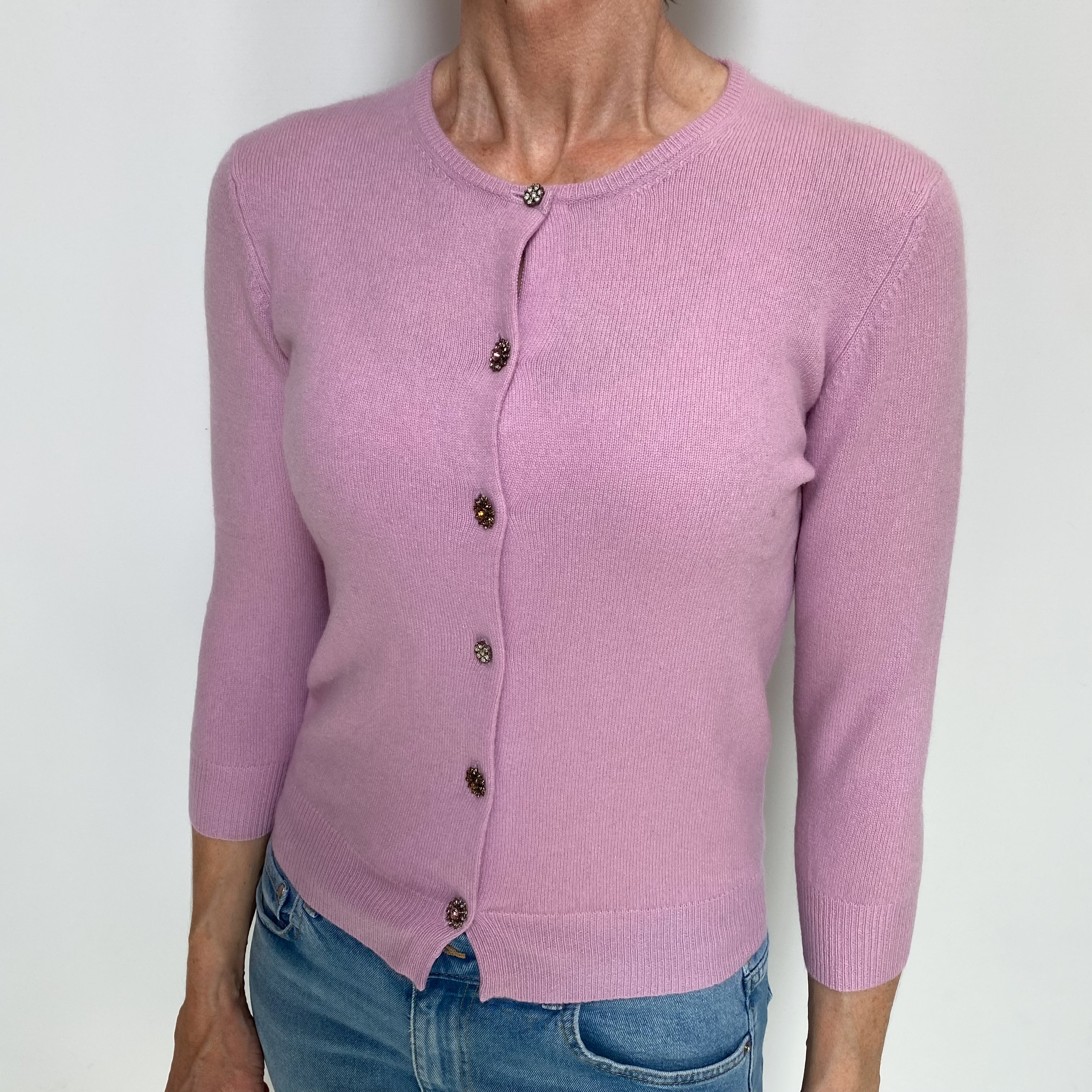 Mauve Purple Cashmere Crew Neck Cardigan Small