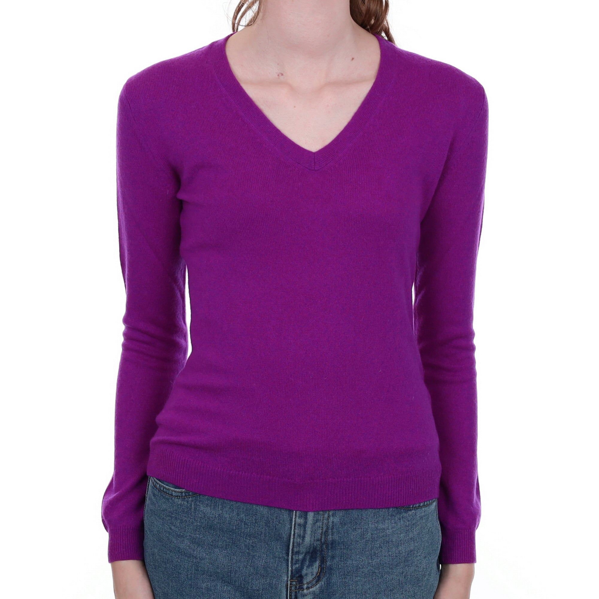 Magenta Purple Cashmere V Neck Jumper Extra Small