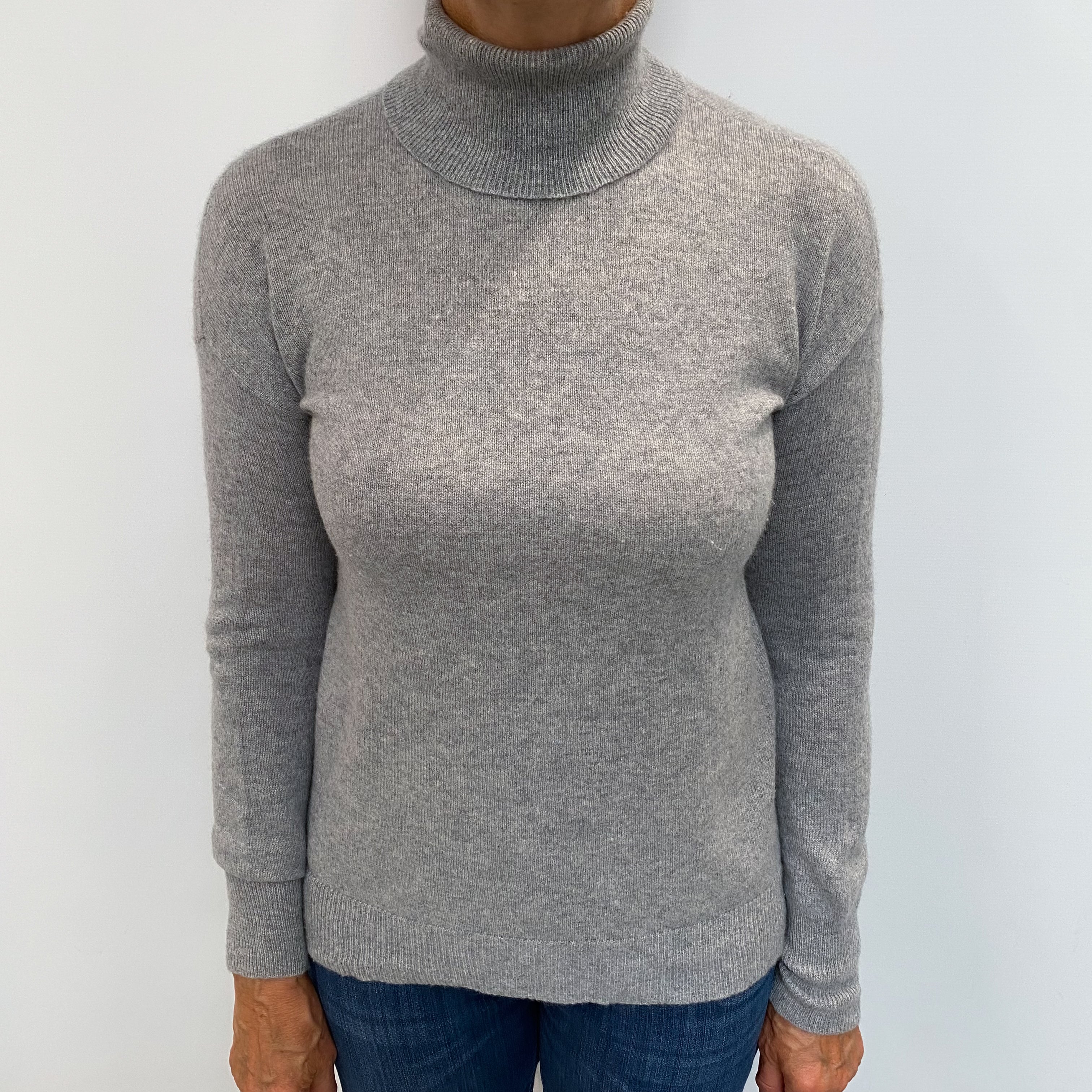 Smoke Grey Cashmere Polo Neck Jumper Medium