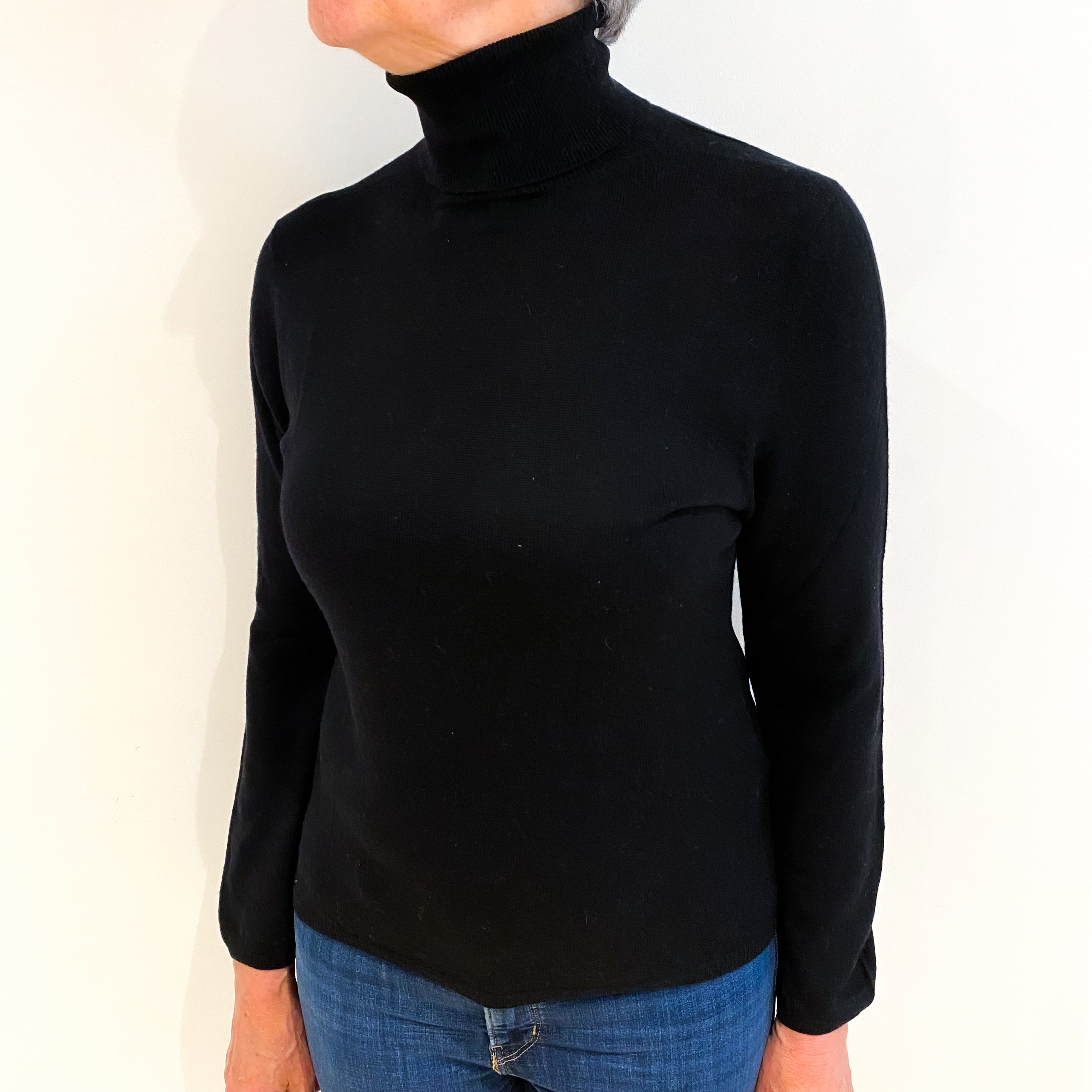 Black Cashmere Polo Neck Jumper Medium