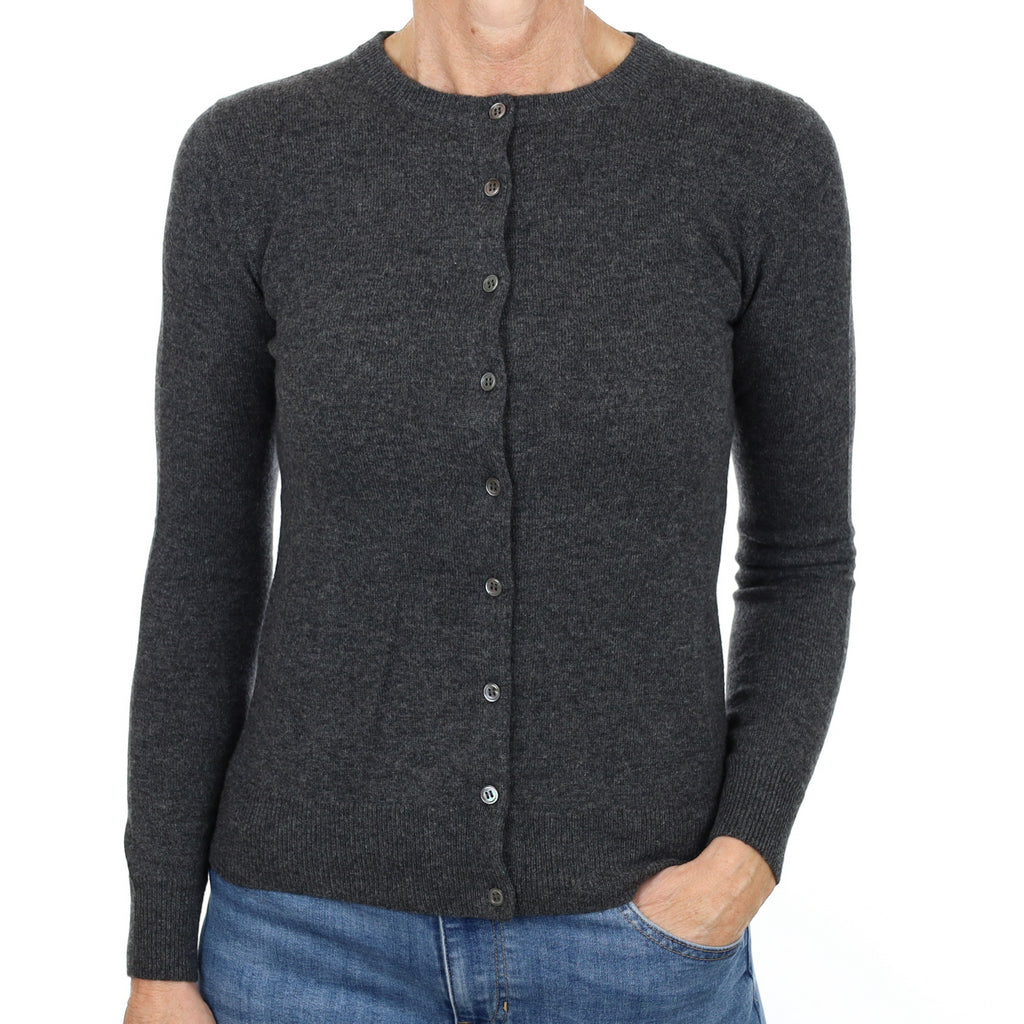 New Slate Grey Cashmere Crew Neck Cardigan Small