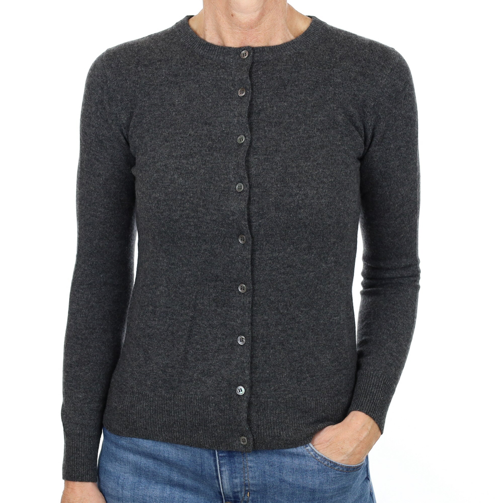 New Slate Grey Cashmere Crew Neck Cardigan Small
