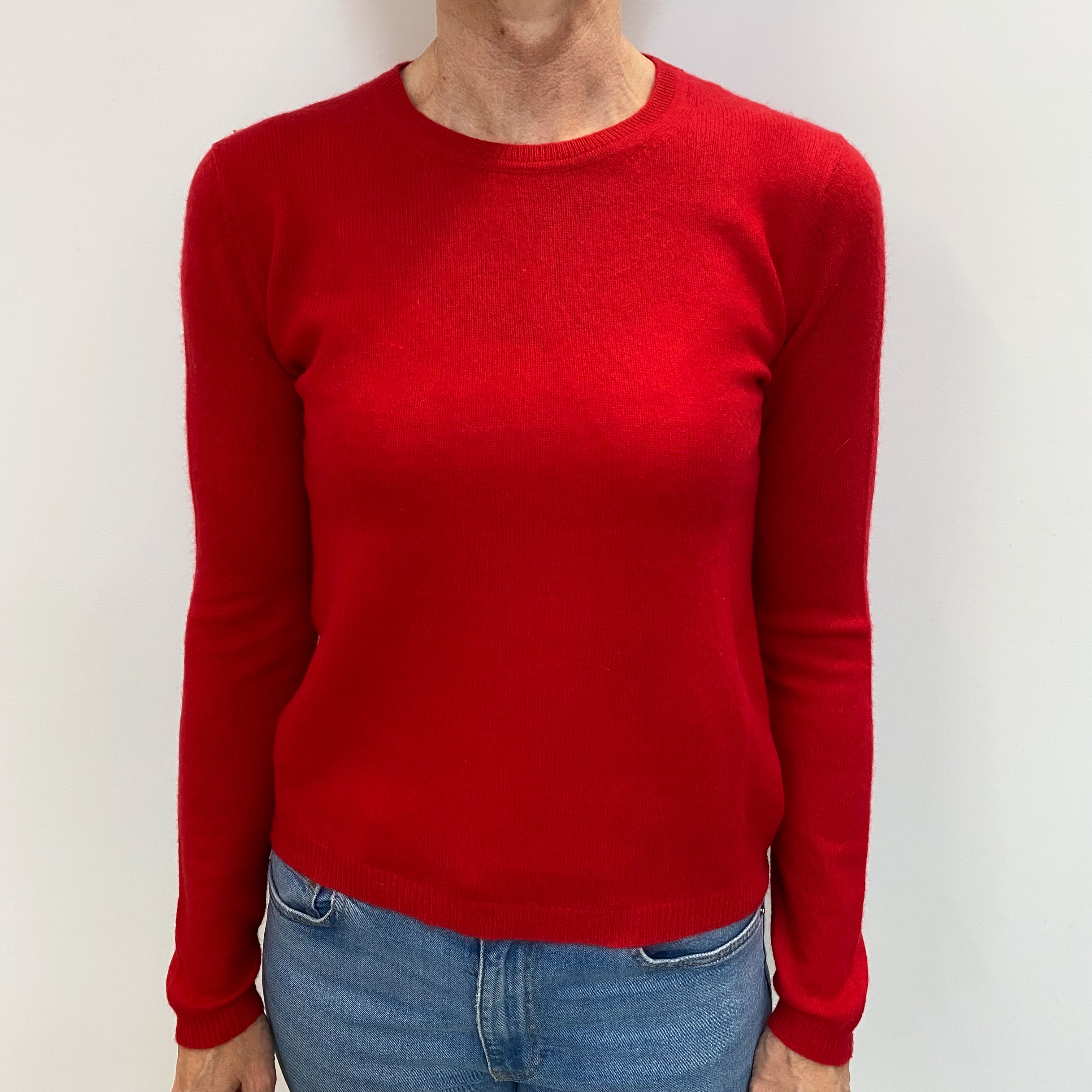 Scarlet Red Cashmere Crew Neck Jumper Small