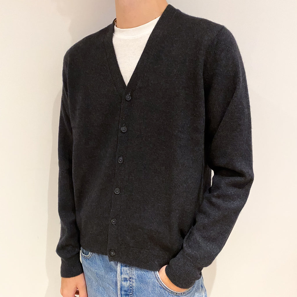 Men's Charcoal Grey Cashmere V Neck Cardigan Large