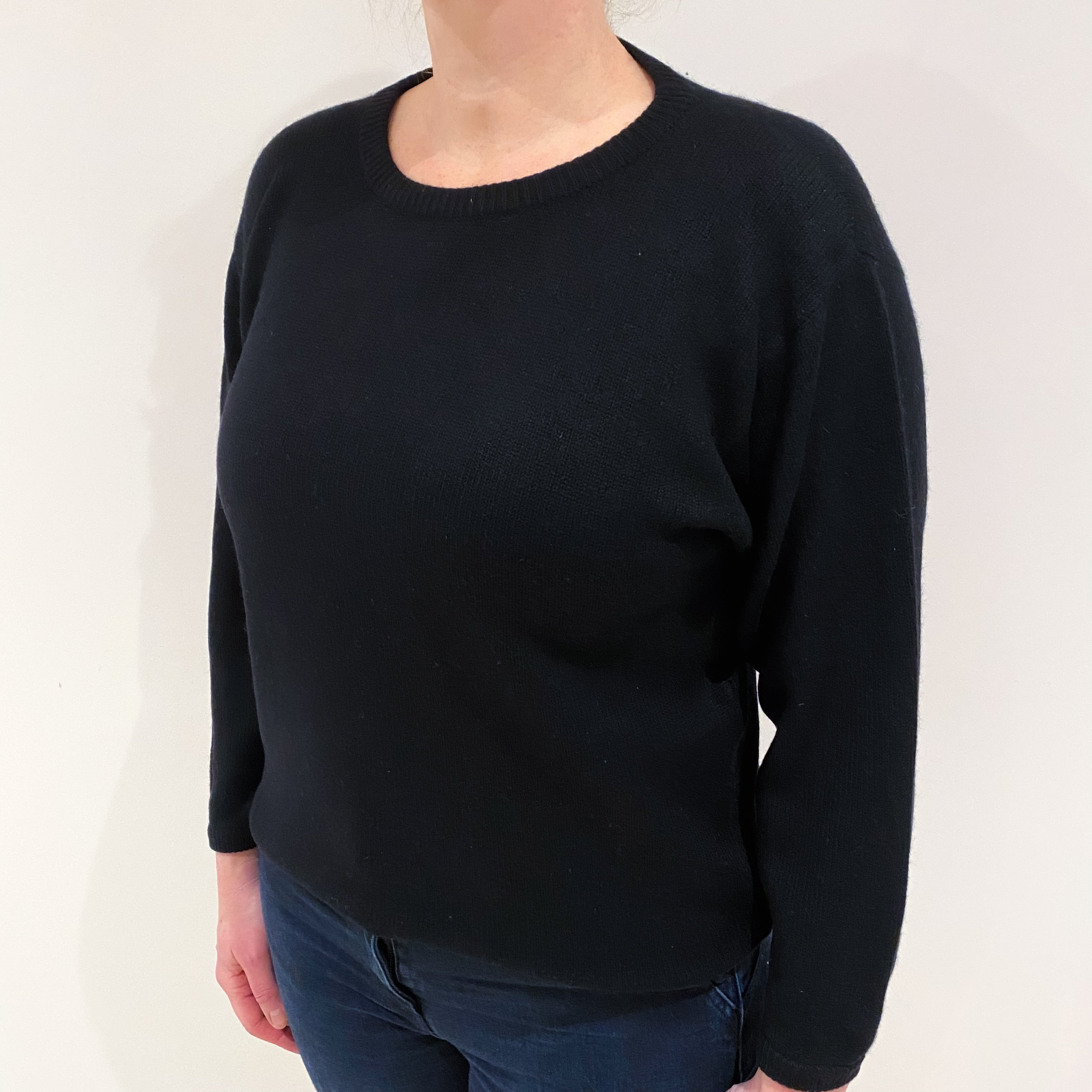 Black Heavy Knit Cashmere Crew Neck Jumper Large