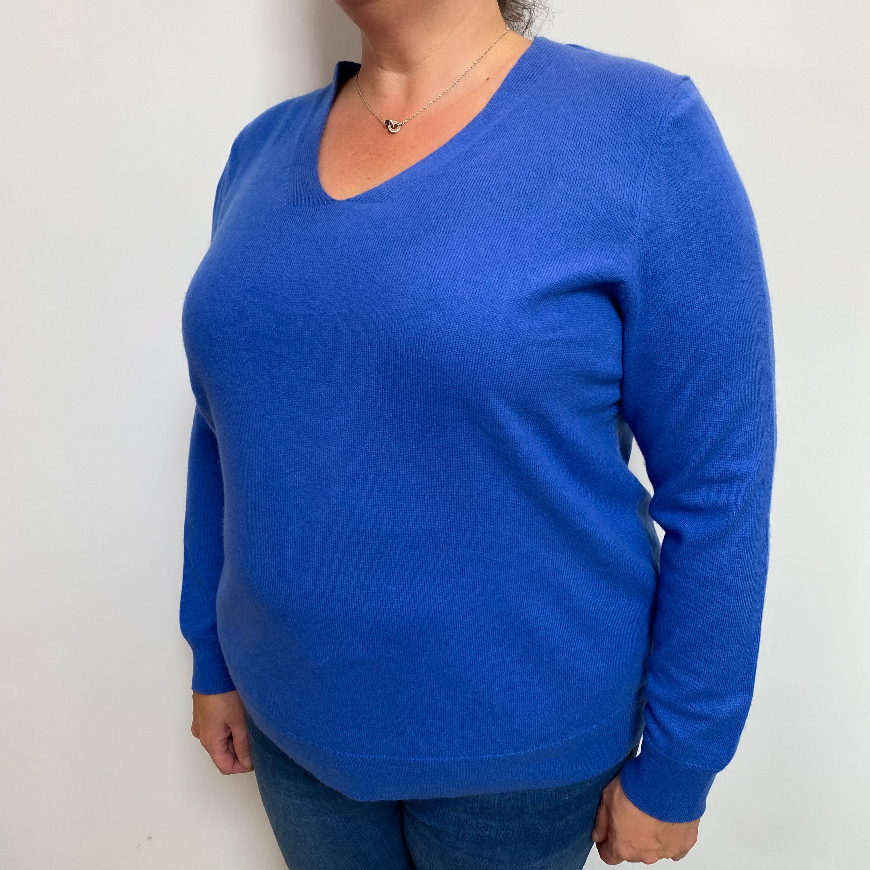 Azure Blue Cashmere V Neck Jumper Extra Large