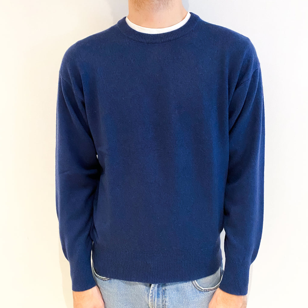 Men's Naval Blue Cashmere Crew Neck Jumper Large