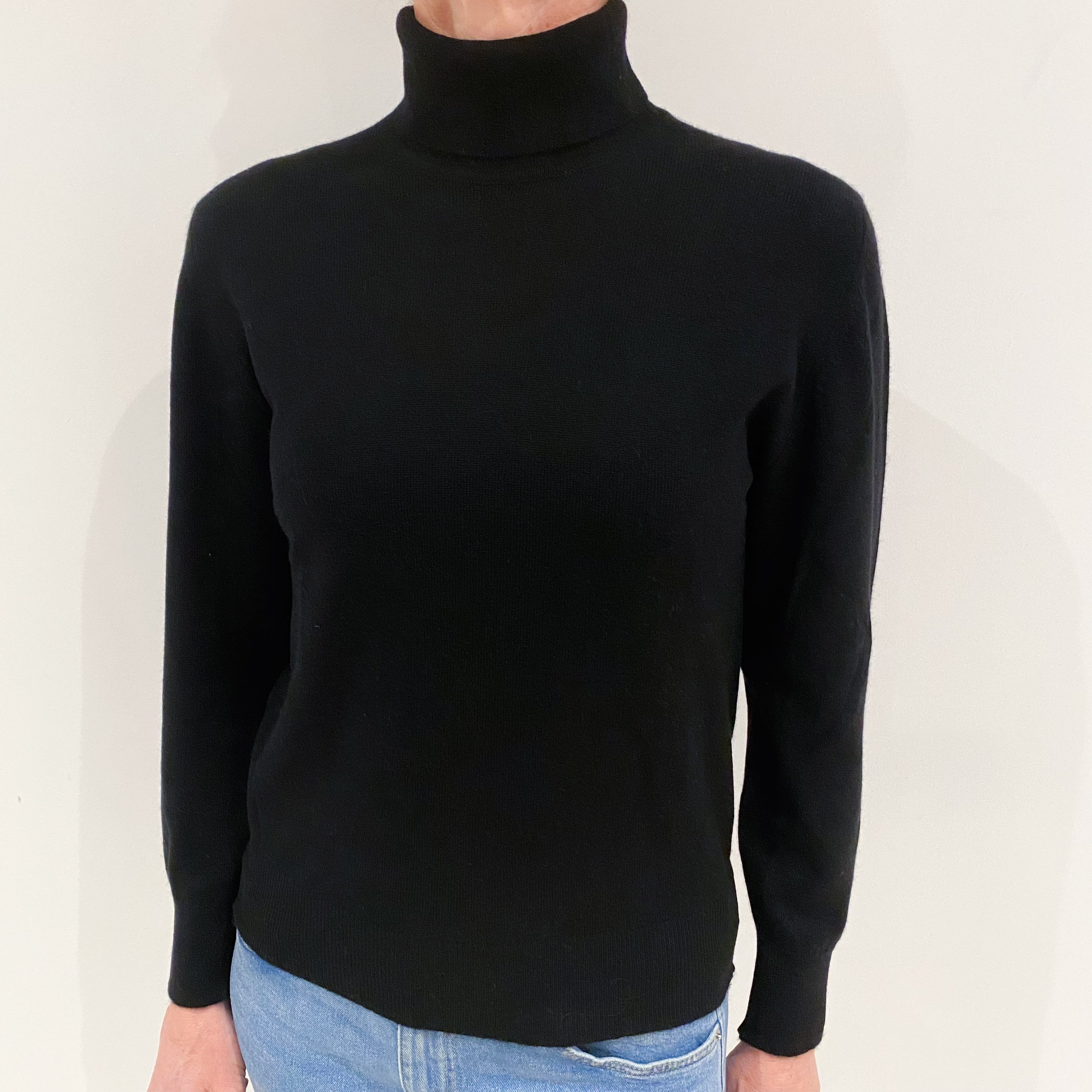 Black Cashmere Polo Neck Jumper Small