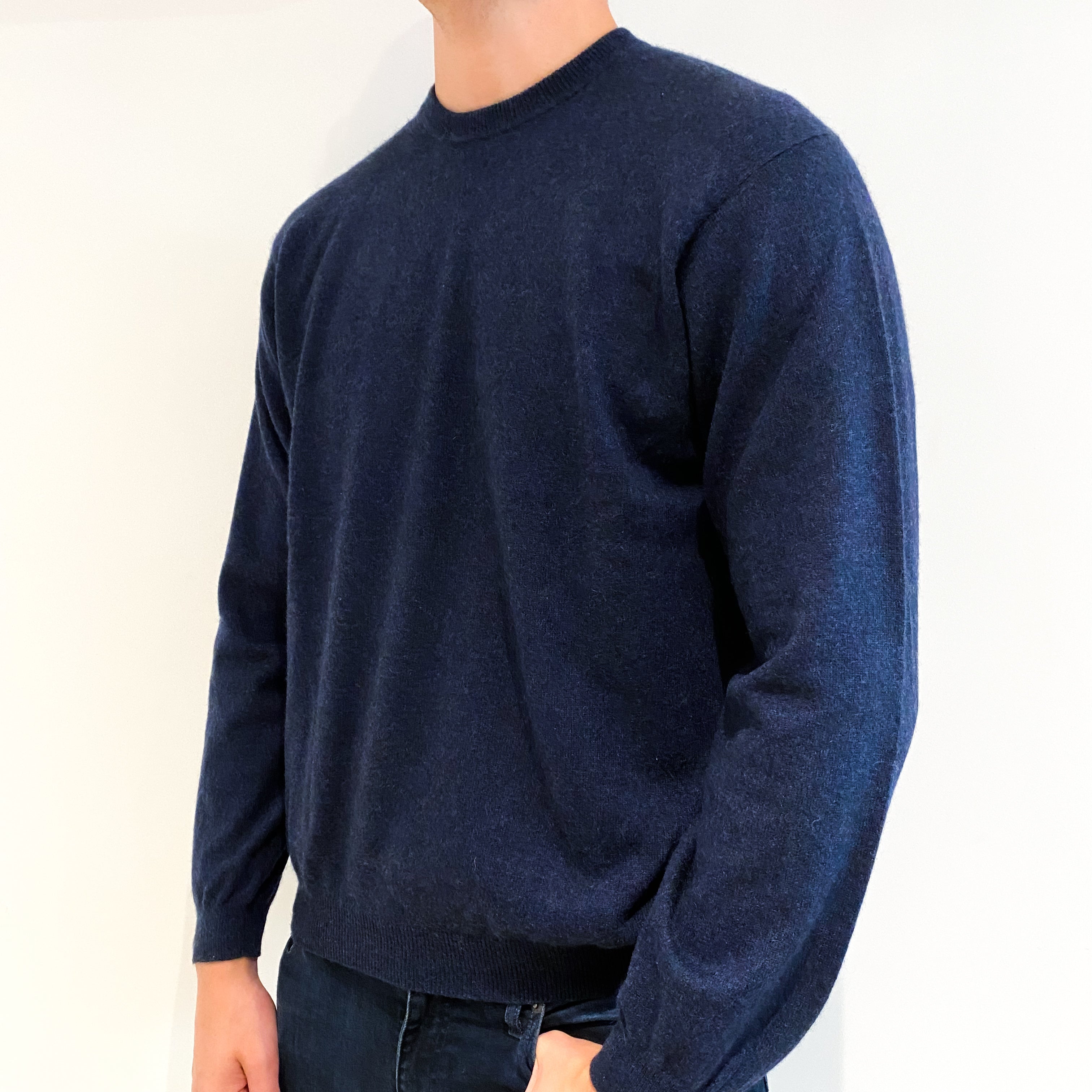 Men's Midnight Blue Cashmere Crew Neck Jumper Extra Large