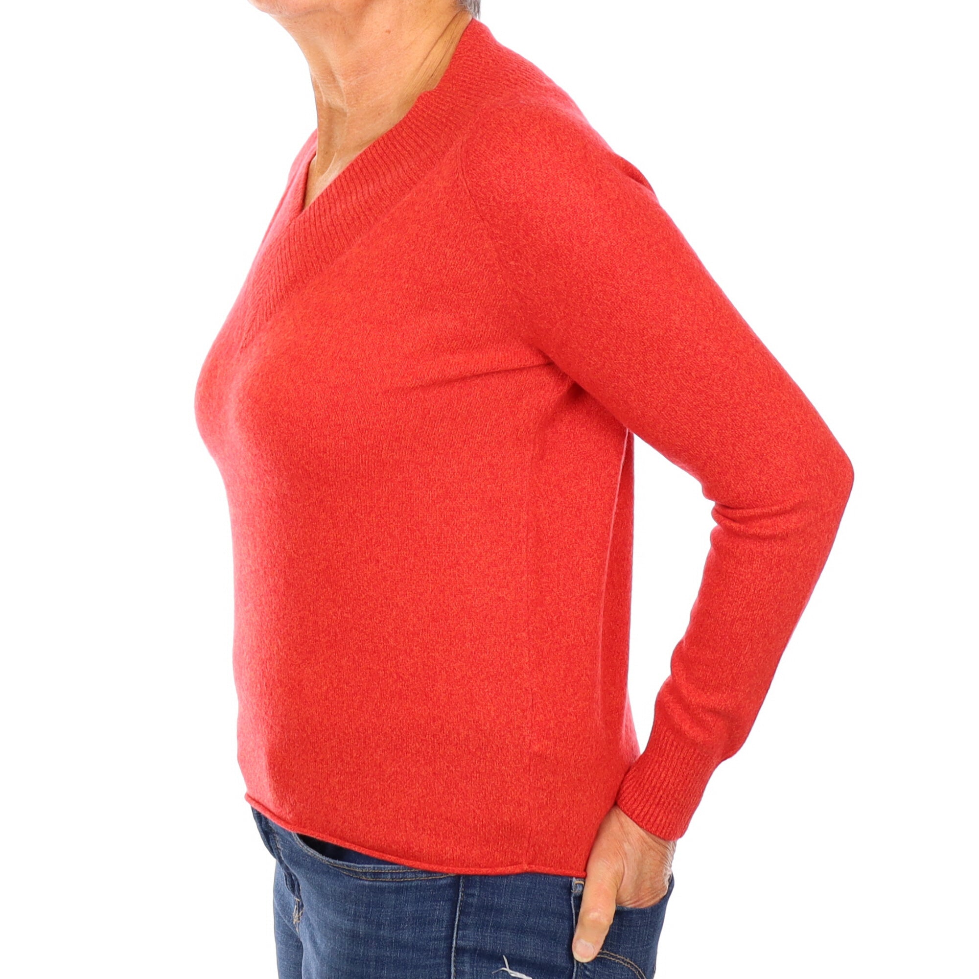 Vermillion Red Marl Cashmere V Neck Jumper Medium