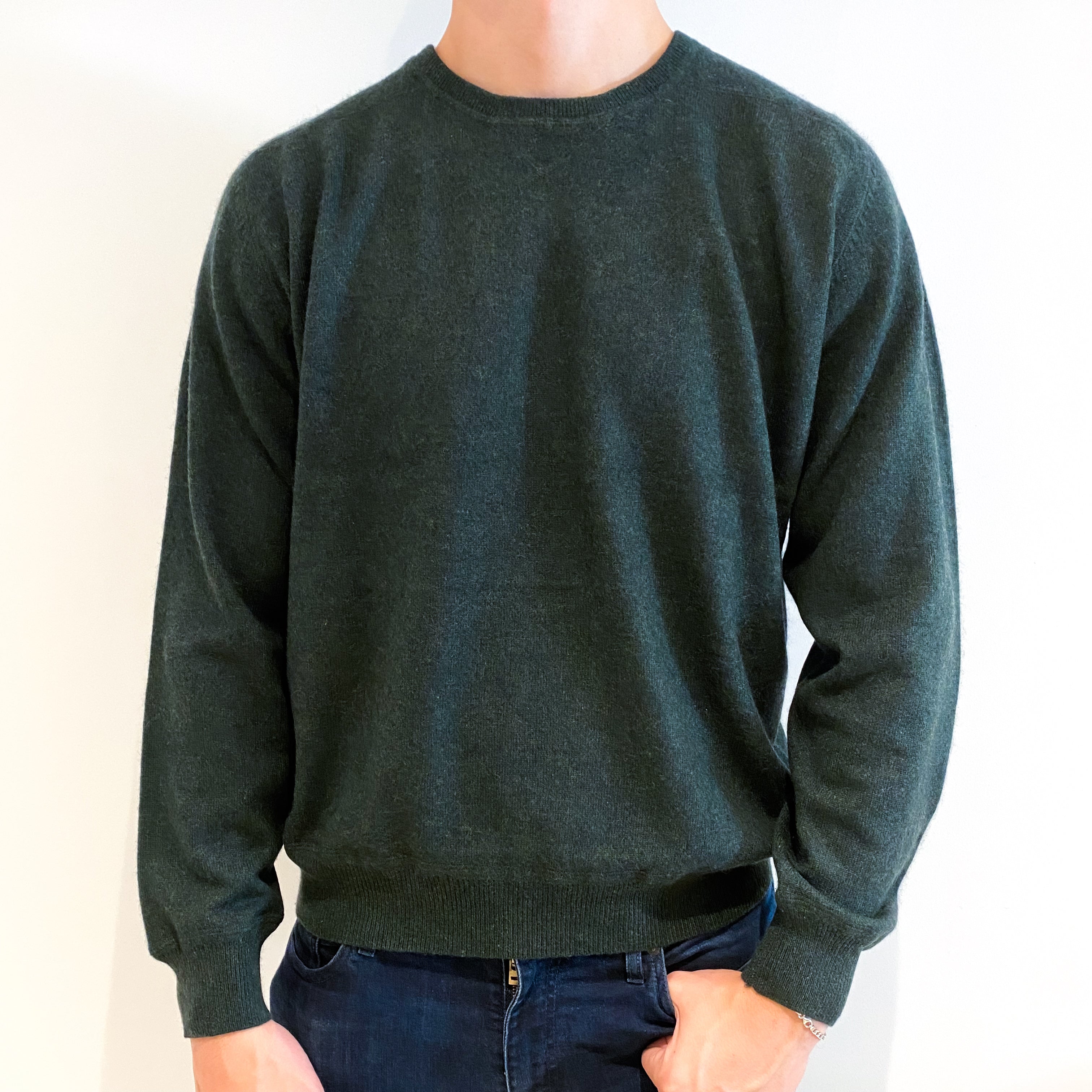Men's Dark Forest Green Cashmere Crew Neck Jumper XXL