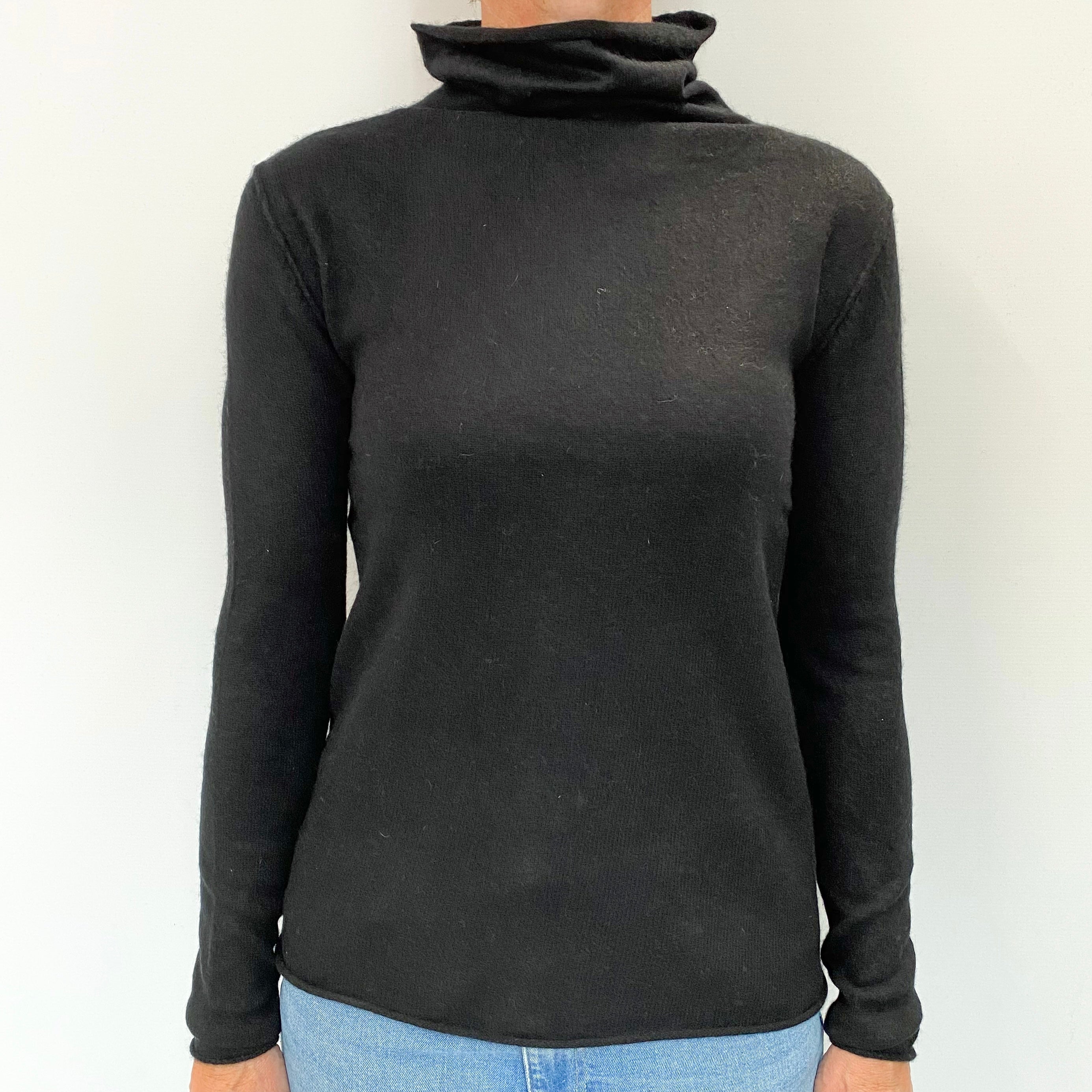 Black Cashmere Polo Neck Jumper Small