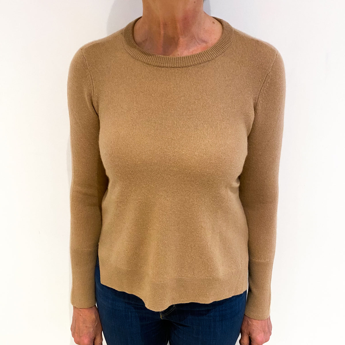 Caramel Brown Cashmere Crew Neck Jumper Medium
