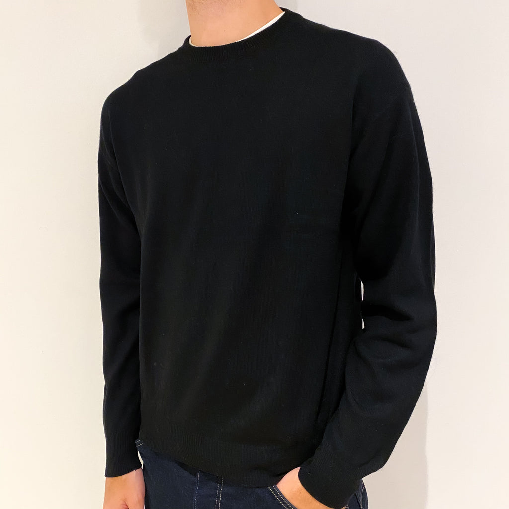 Men's Black Cashmere Crew Neck Jumper Medium
