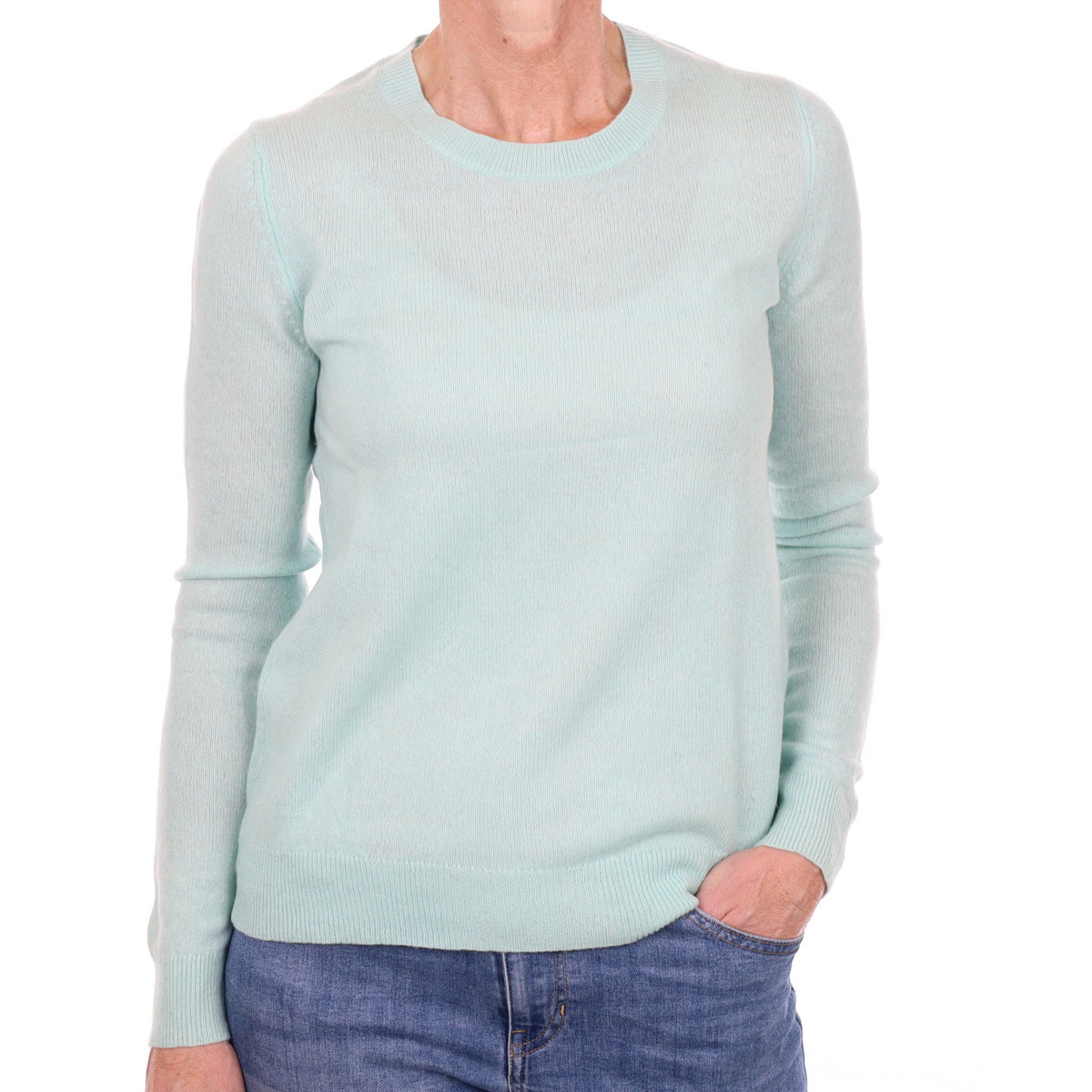 Deep Mint Blue Cashmere Crew Neck Jumper Small