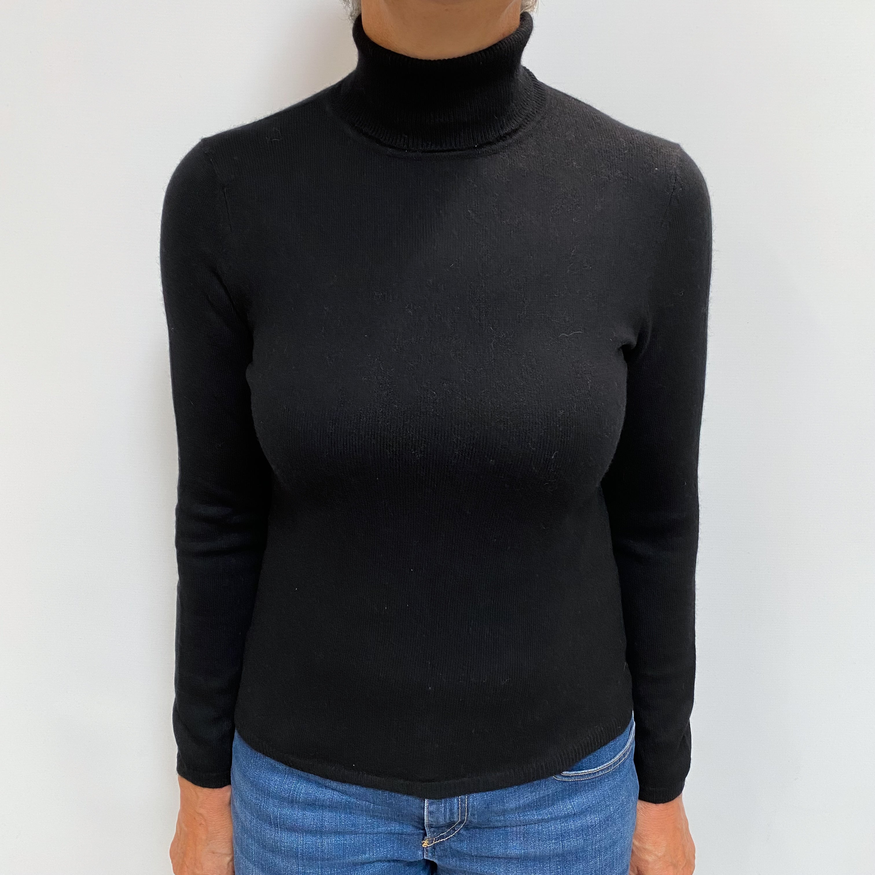 Black Cashmere Polo Neck Jumper Medium