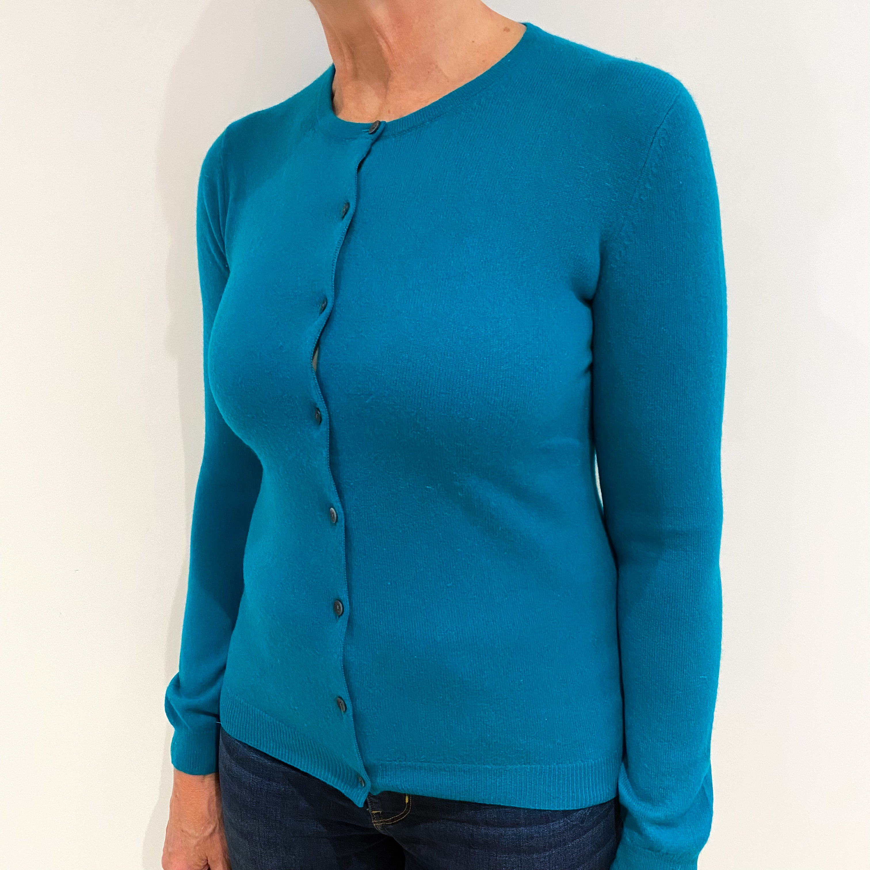 Emerald Green Cashmere Crew Neck Cardigan Medium