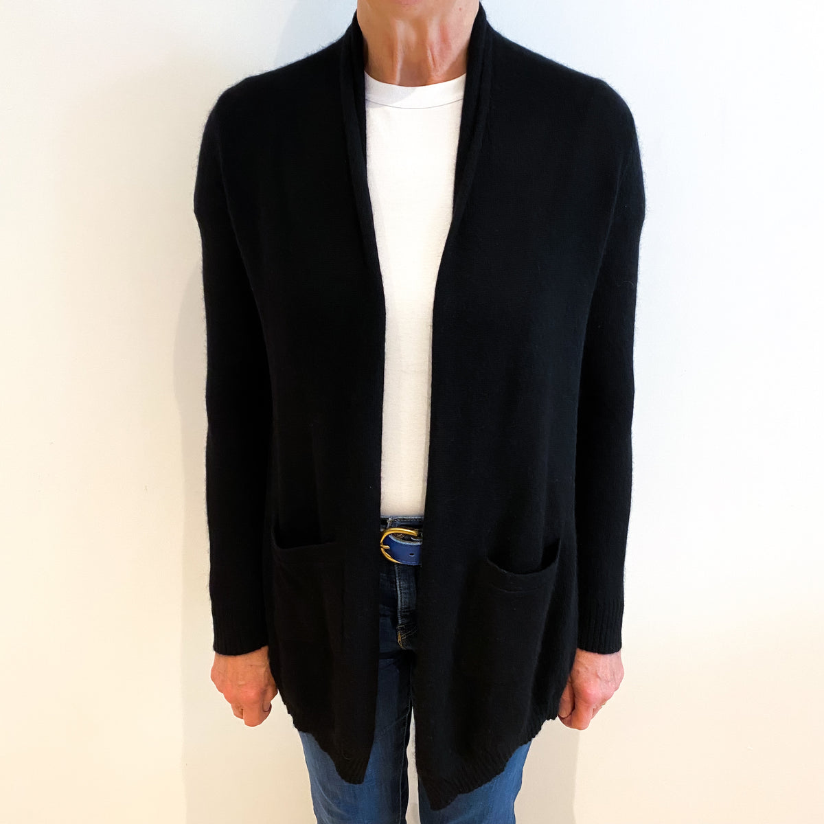 Black Cashmere Edge To Edge Cardigan Medium