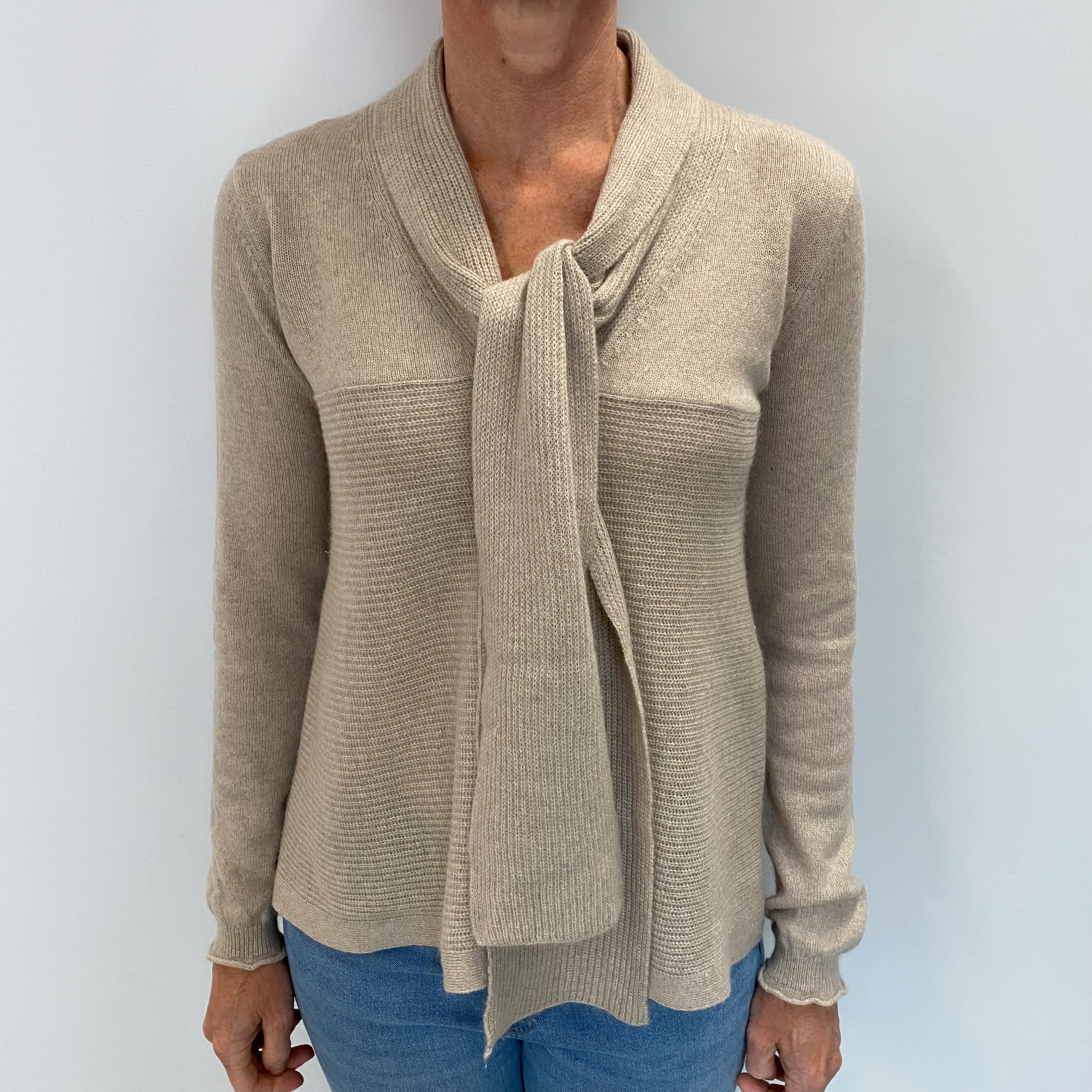Fawn Beige Cashmere V Neck Jumper Small