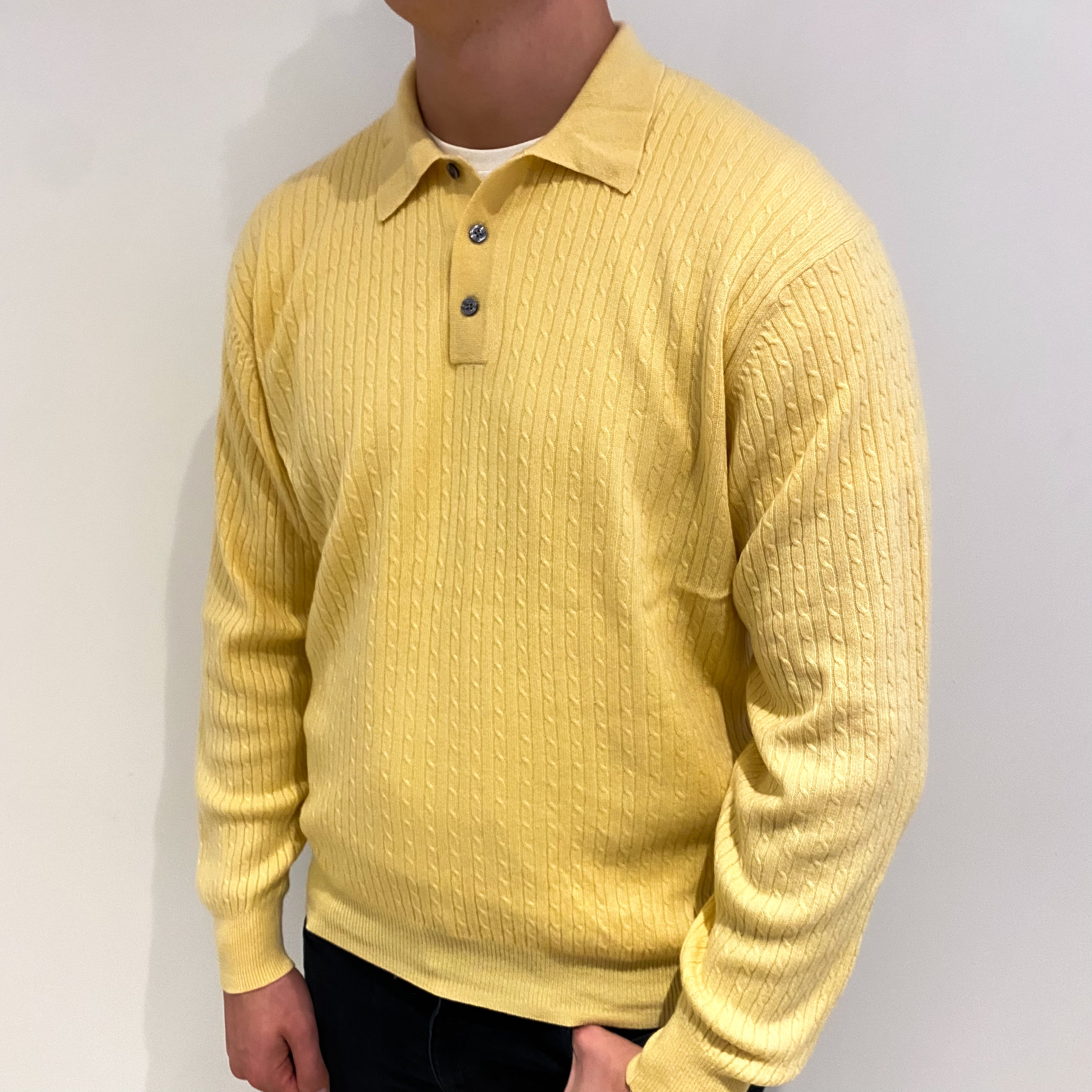 Men's Custard Yellow Cashmere Collared Jumper XL