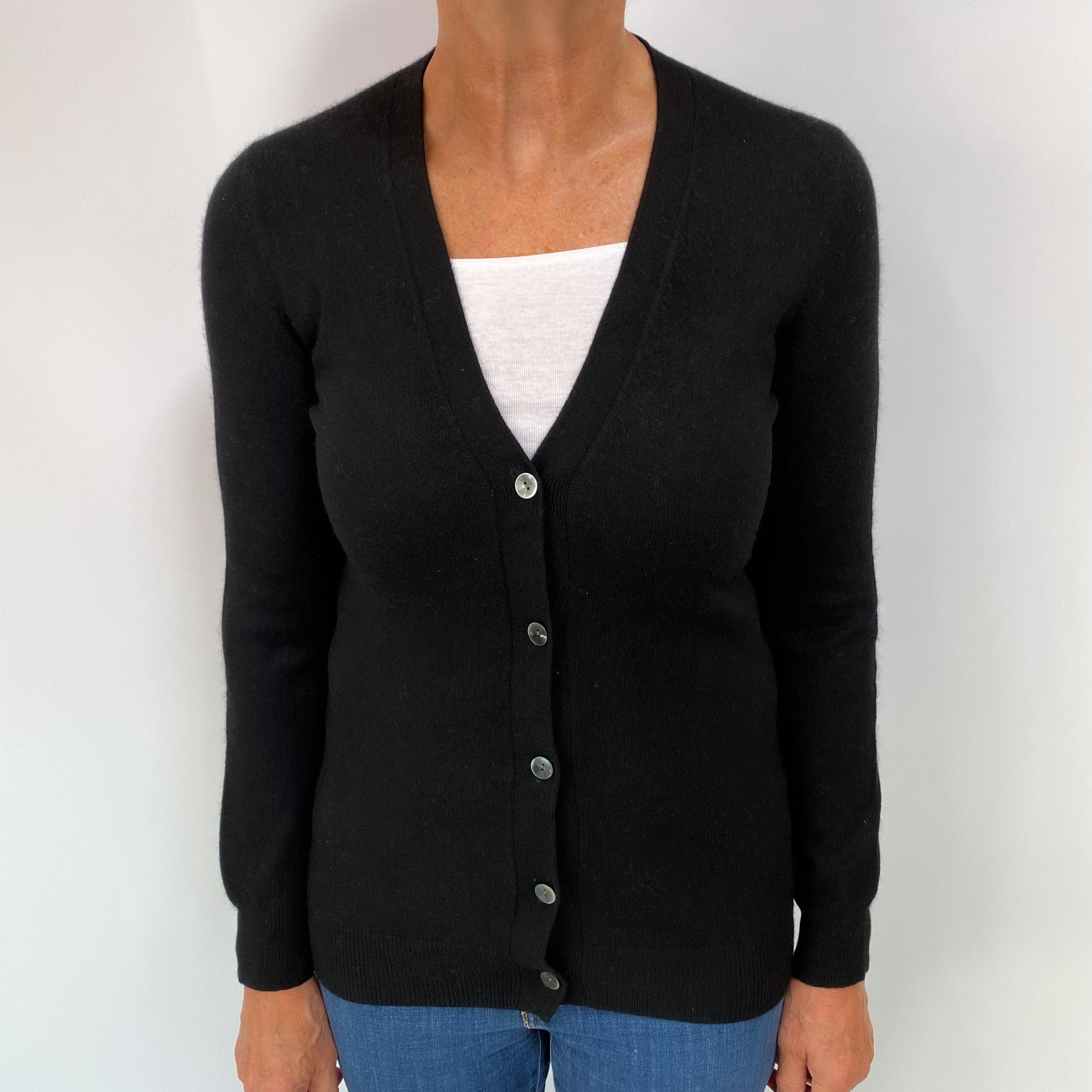 Black Cashmere V Neck Cardigan Medium