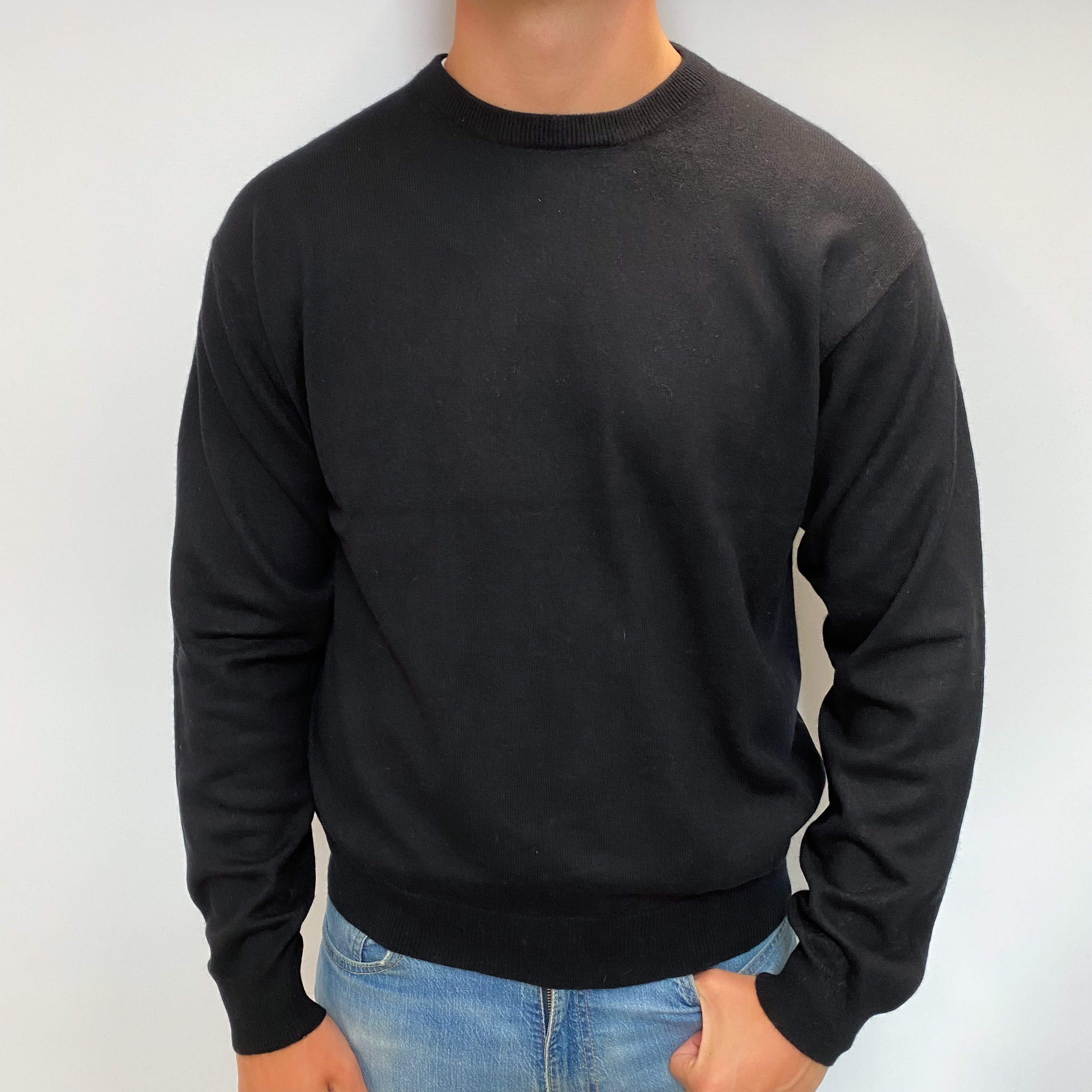 Men's Black Cashmere Crew Neck Jumper XL