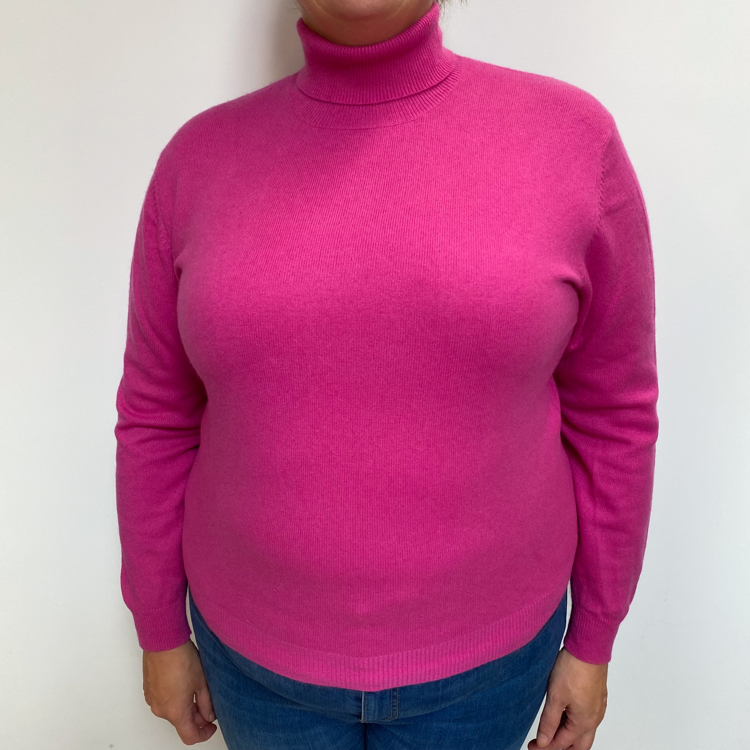 Hot Pink Cashmere Polo Neck Jumper Extra Large