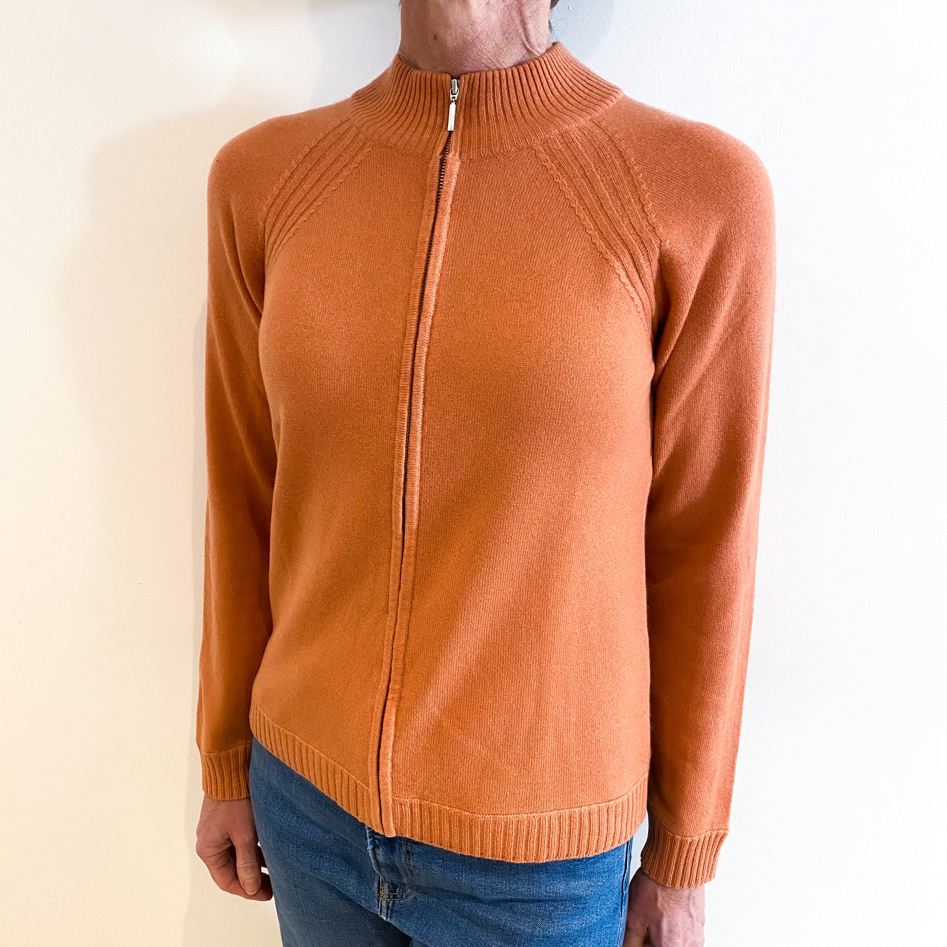 Salmon Pink Cashmere Zip Up Cardigan Small