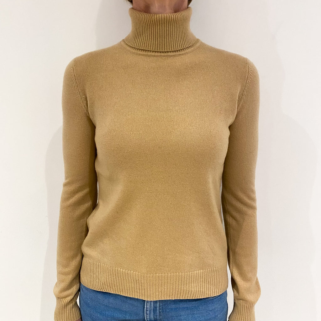 Caramel Brown Cashmere Polo Neck Jumper Small