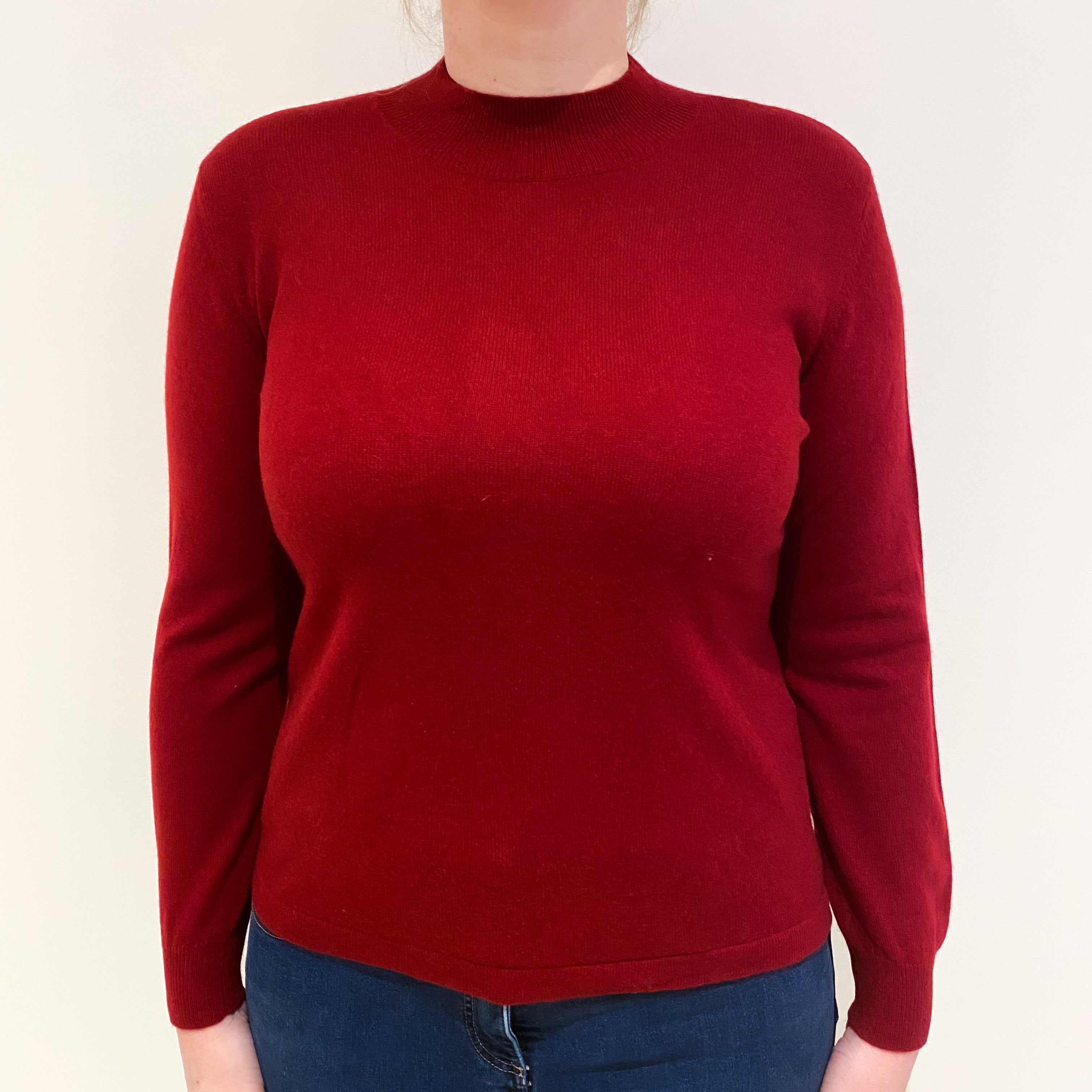 Burgundy Red Cashmere Polo Neck Jumper Large