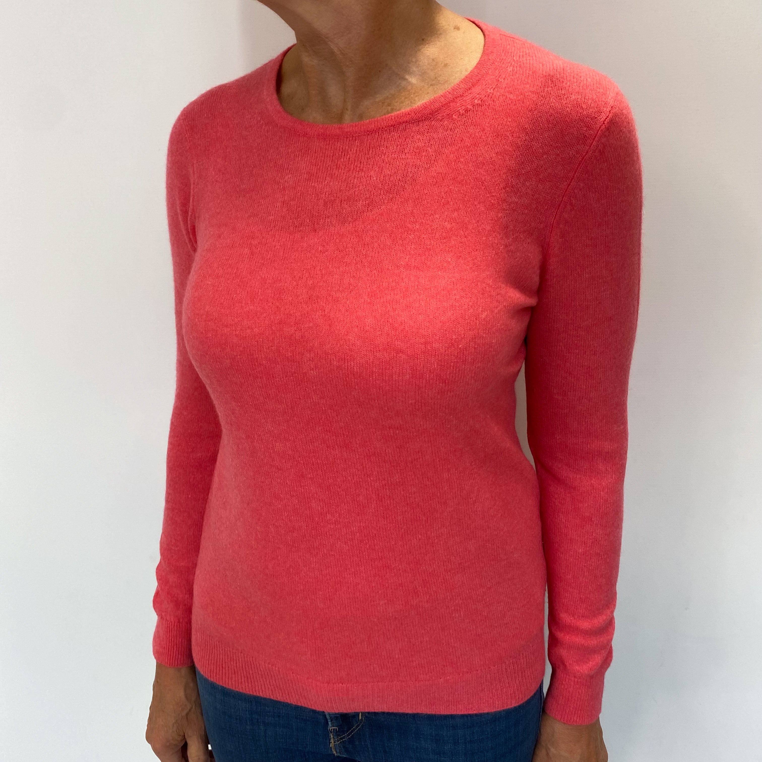 Bright Flamingo Pink Cashmere Crew Neck Jumper Medium
