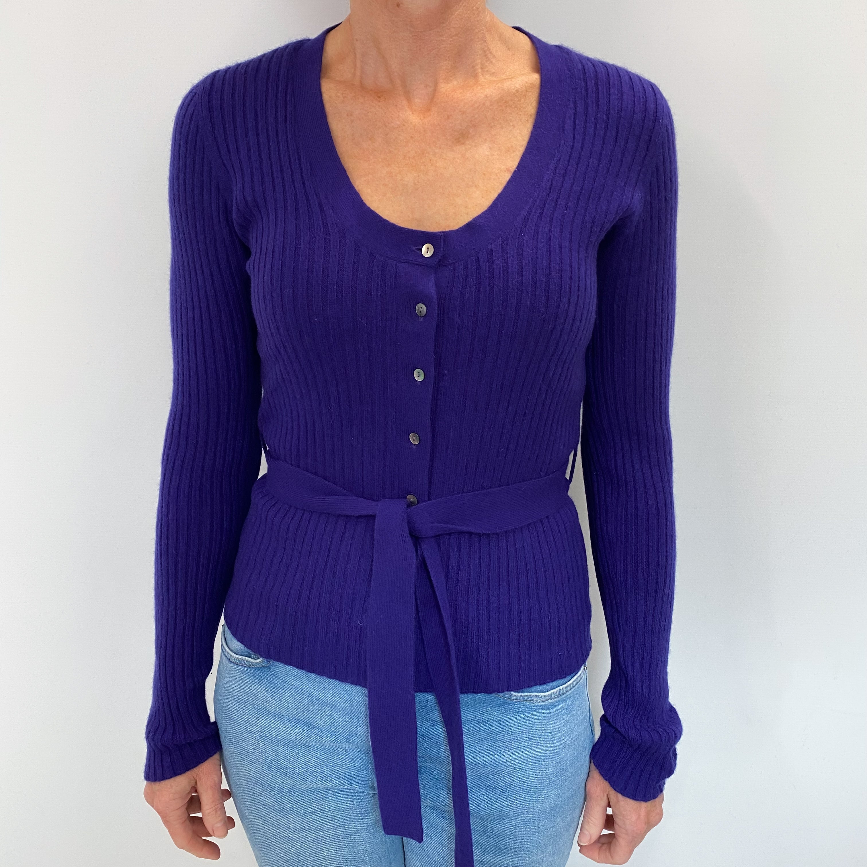 Deep Purple Cashmere Scoop Neck Cardigan Small