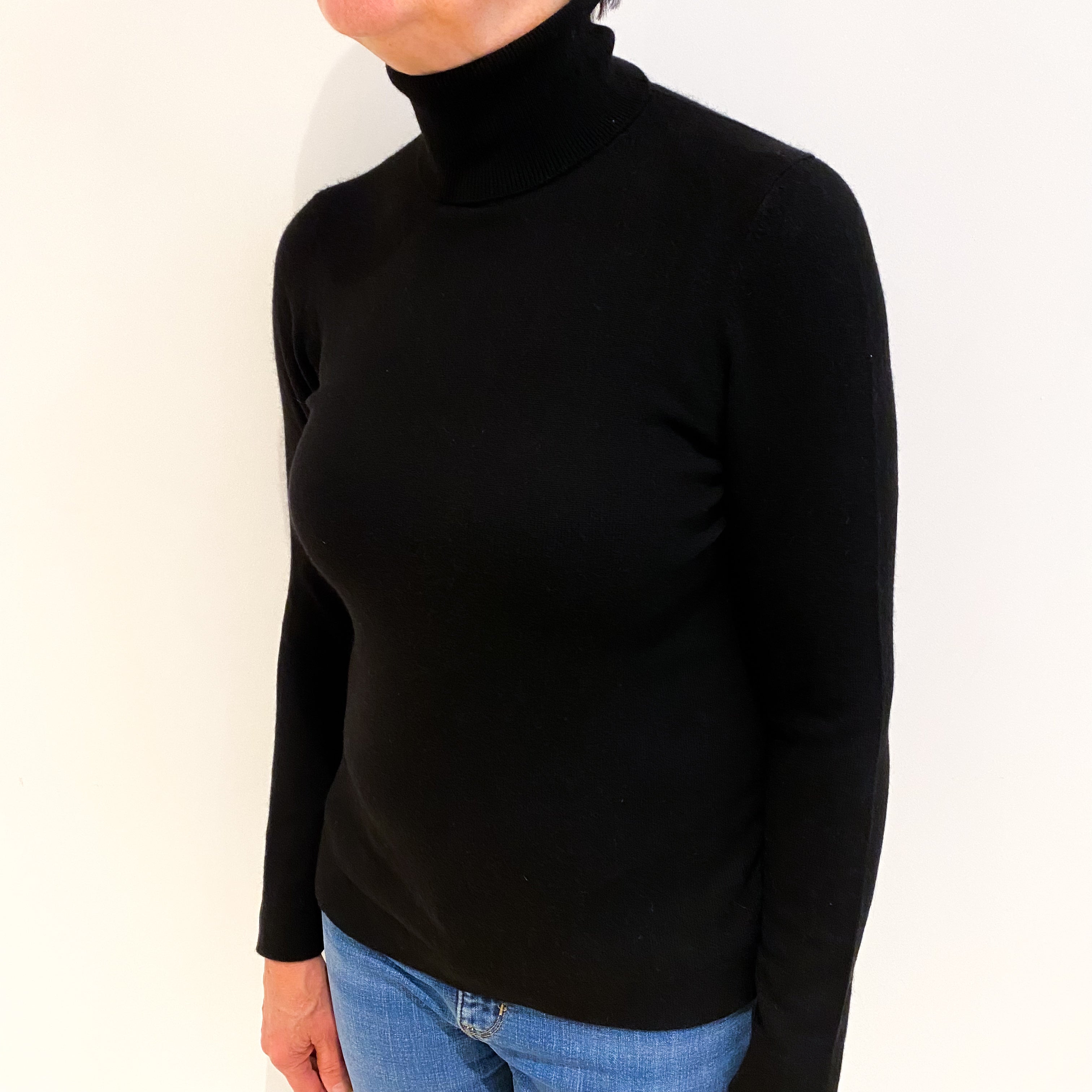 Black Cashmere Polo Neck Jumper Medium