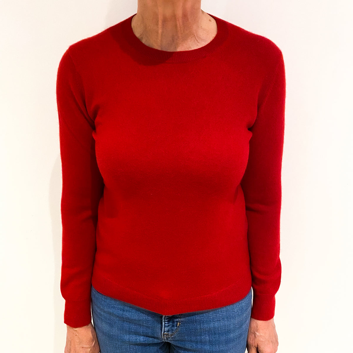 Post Box Red Cashmere Crew Neck Jumper Medium