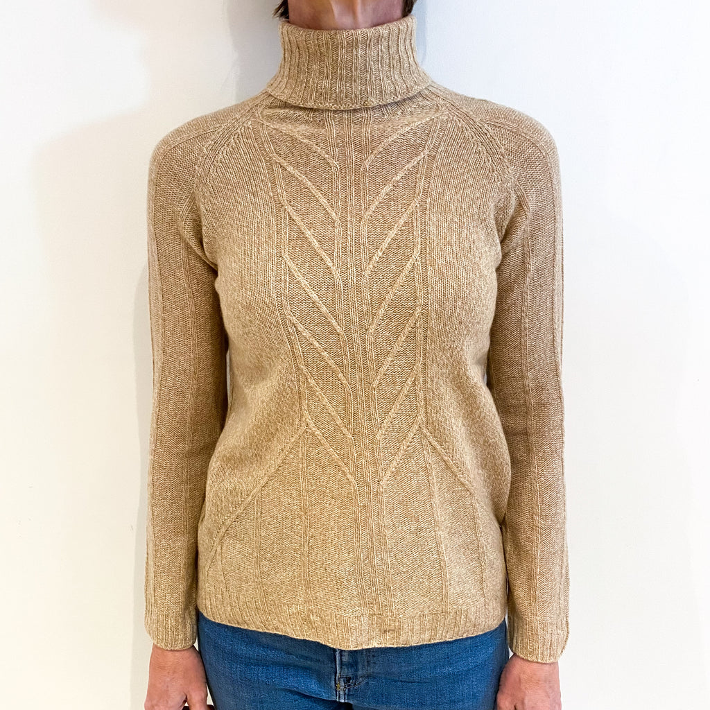 Caramel Marl Textured Cashmere Polo Neck Jumper Small