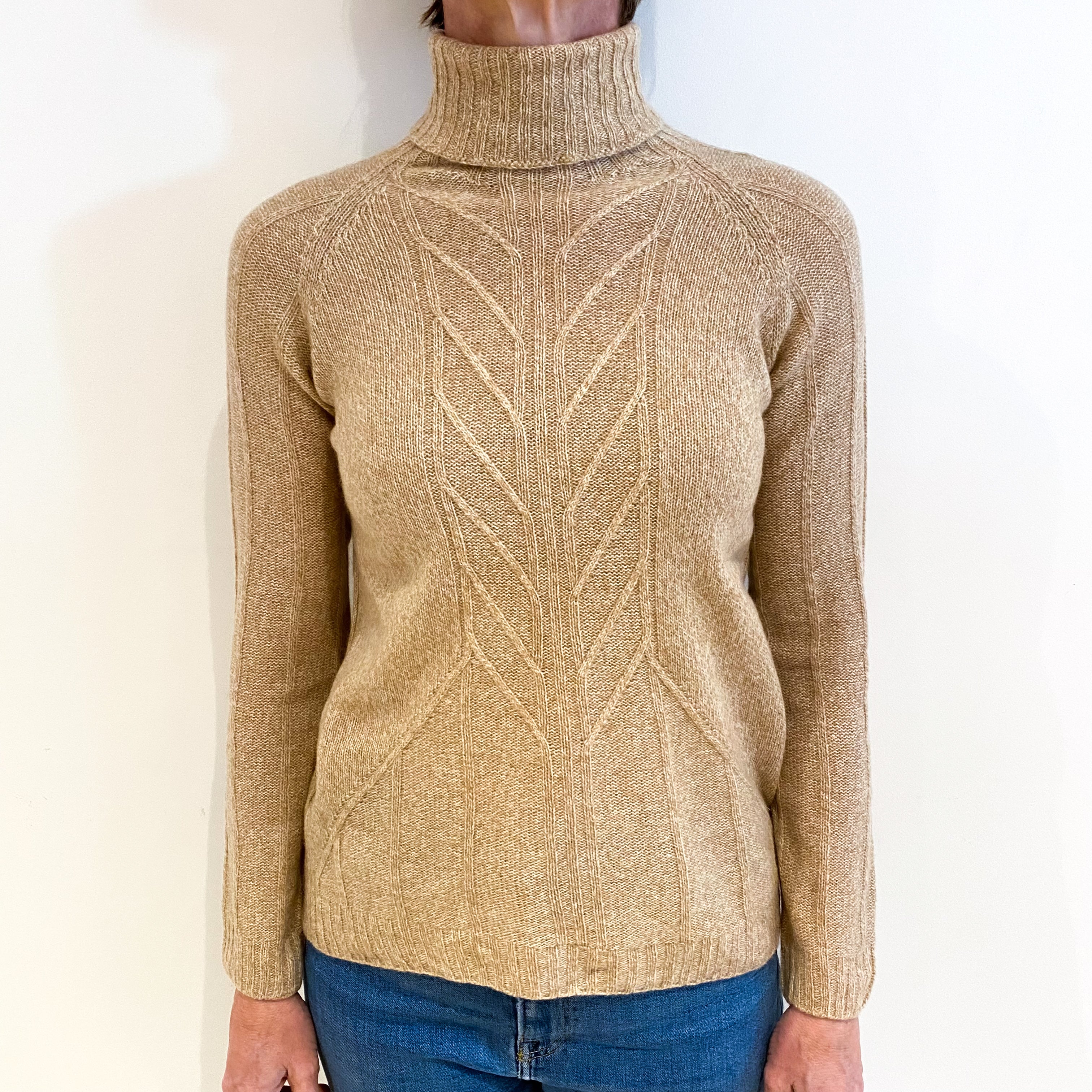 Caramel Marl Textured Cashmere Polo Neck Jumper Small