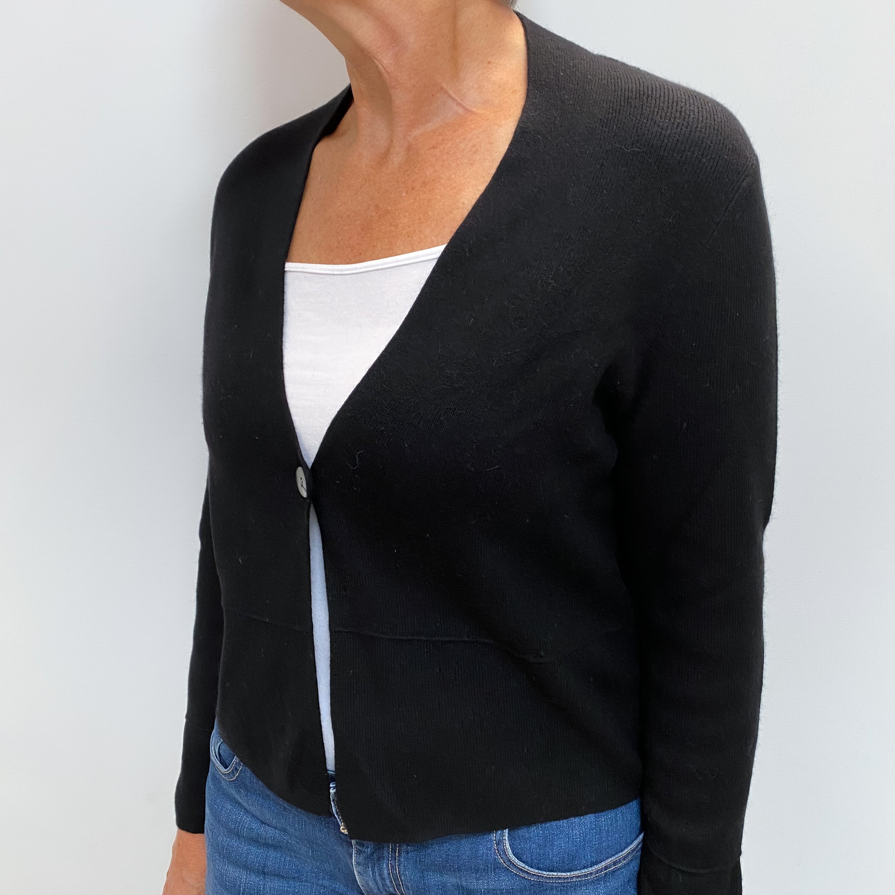 Black Cashmere V Neck Cardigan Medium Petite