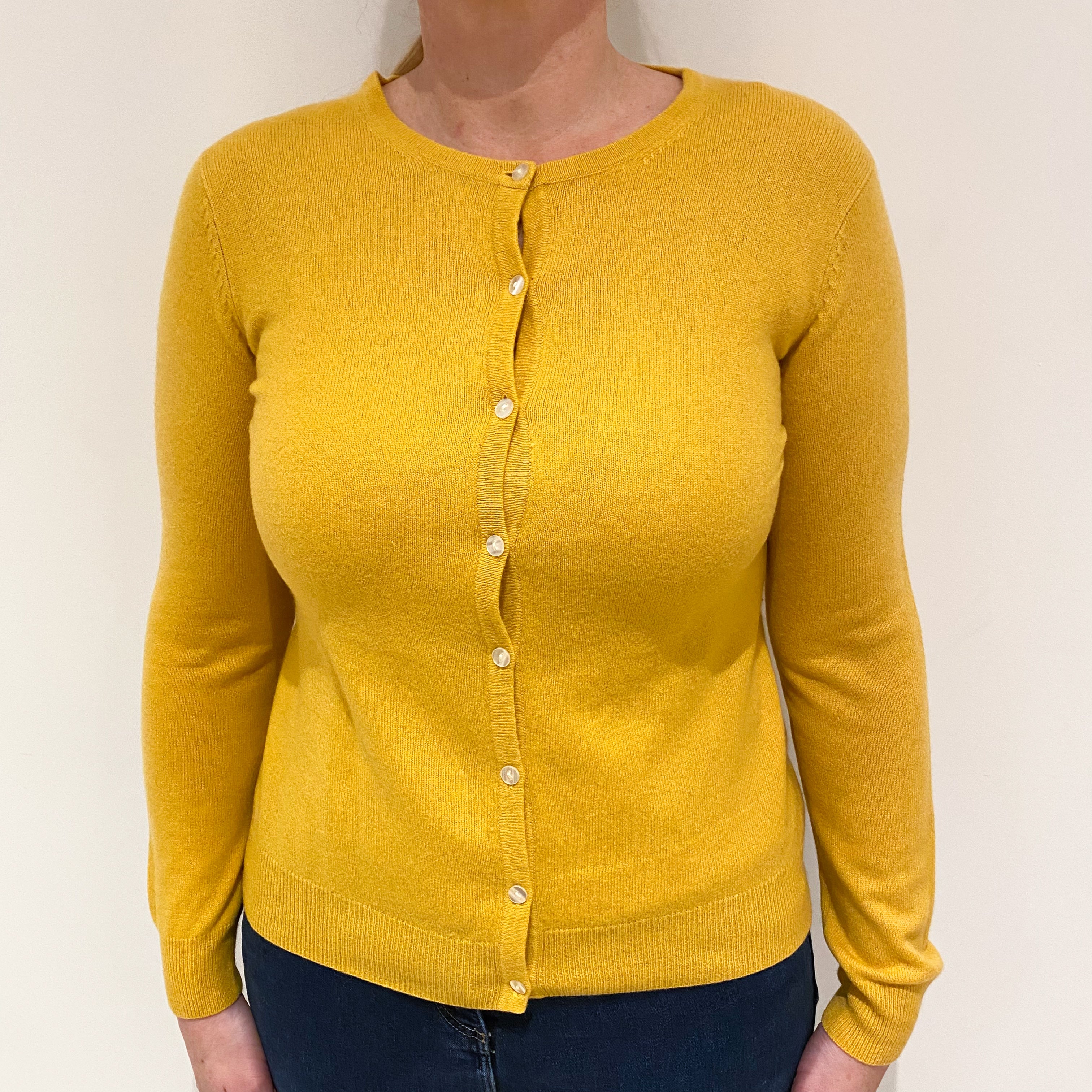 Marigold Yellow Cashmere Crew Neck Cardigan Large