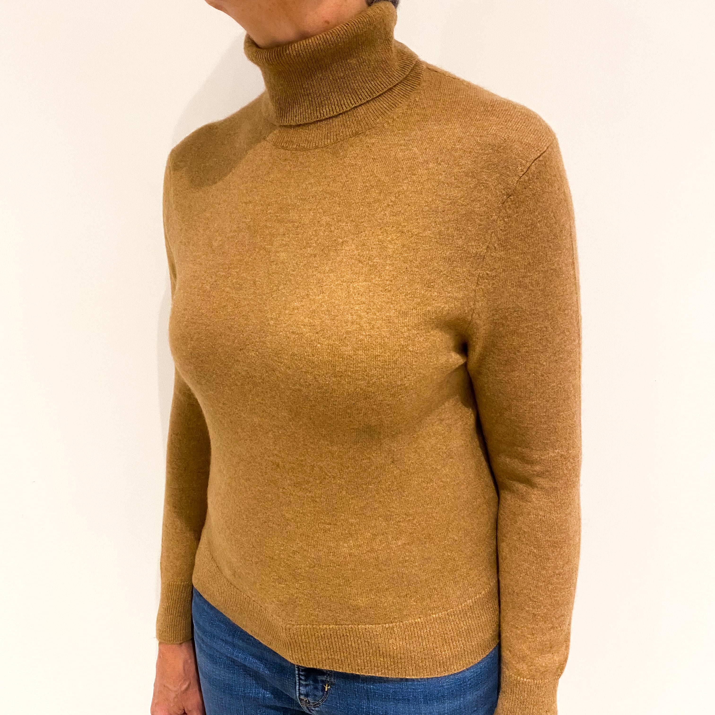 Butterscotch Brown Cashmere Polo Neck Jumper Medium