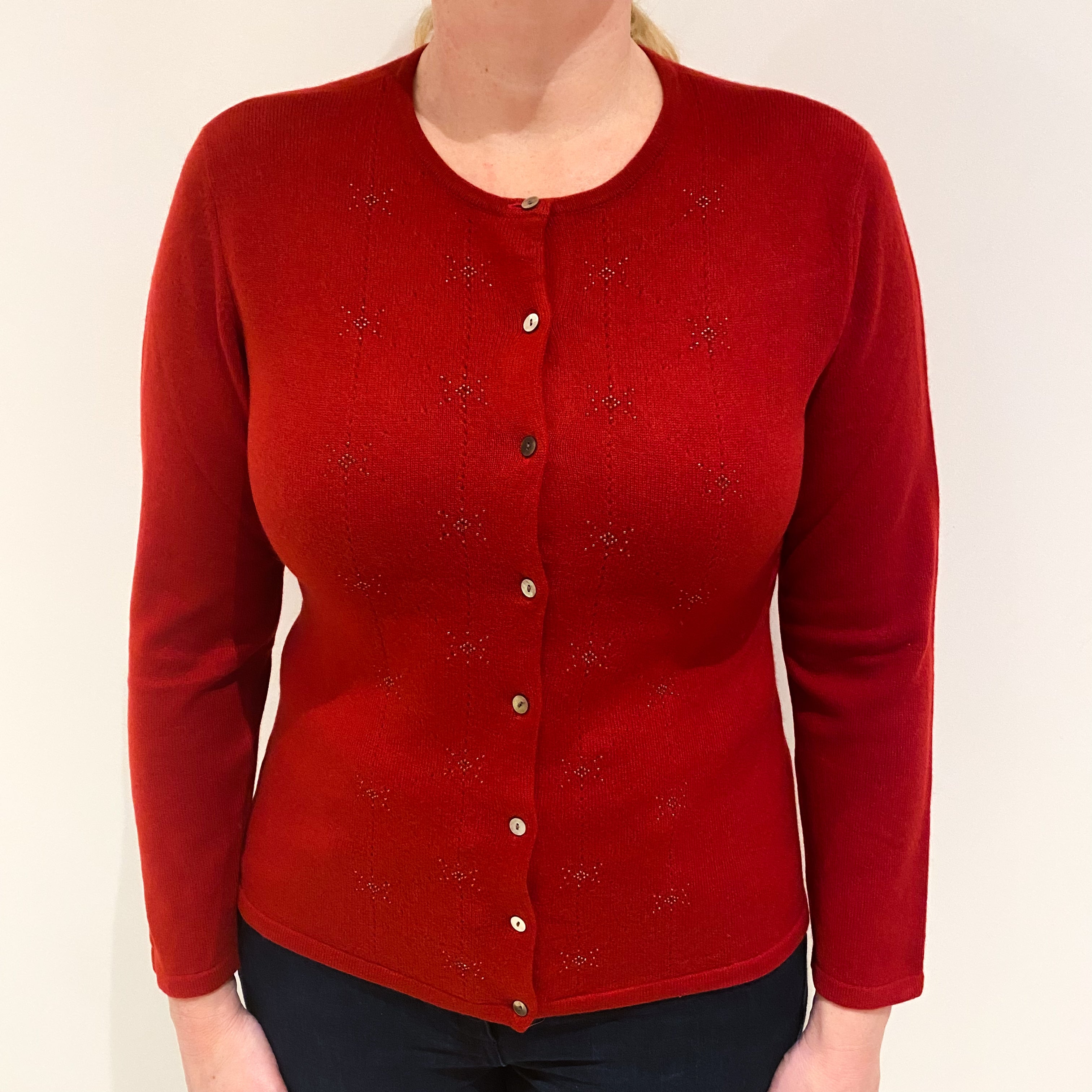 Scarlet Red Embellished Cashmere Cardigan Large