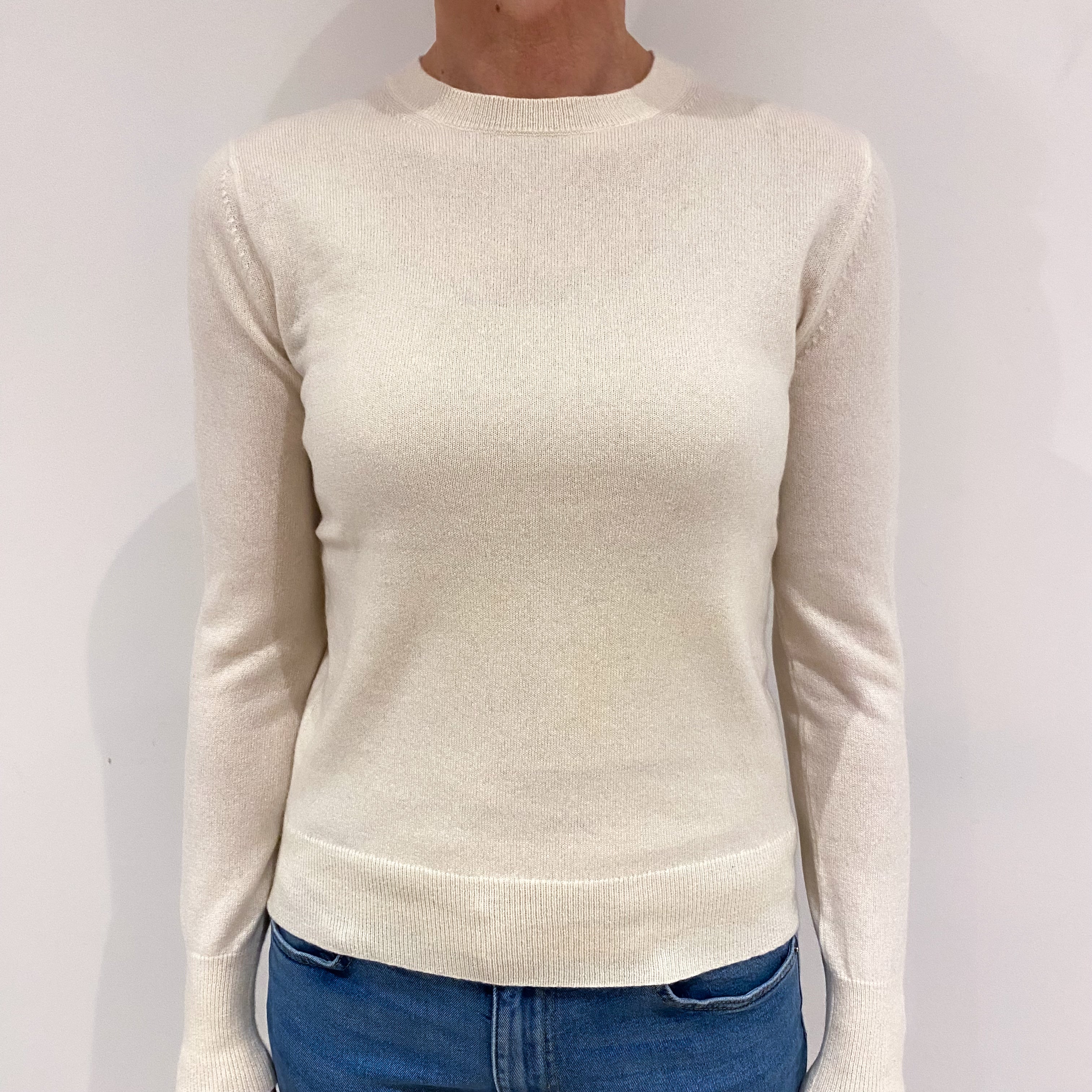 Vanilla Cream Cashmere Crew Neck Jumper Small