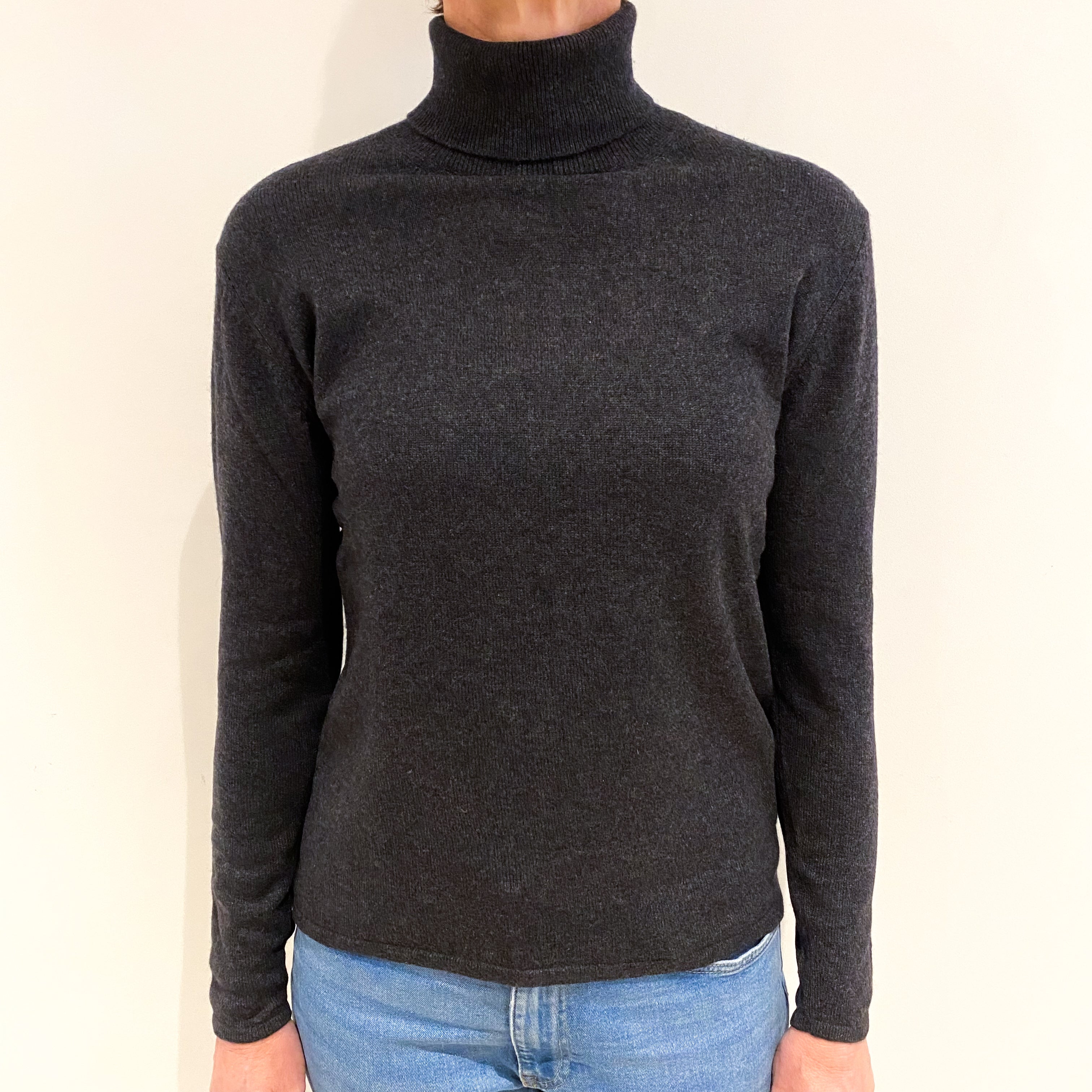 Charcoal Grey Cashmere Polo Neck Jumper Small