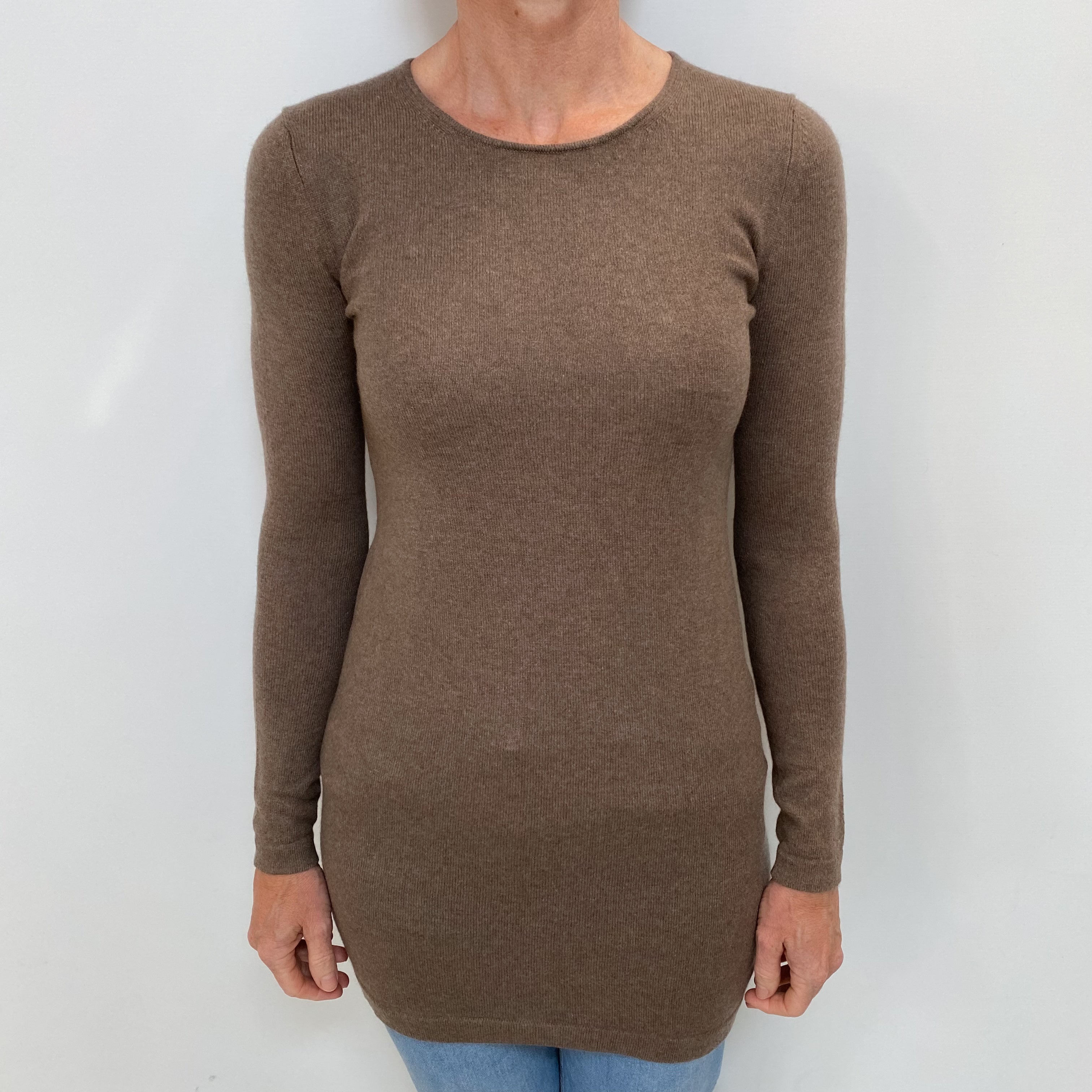 Donkey Brown Cashmere Longline Crew Neck Jumper Small