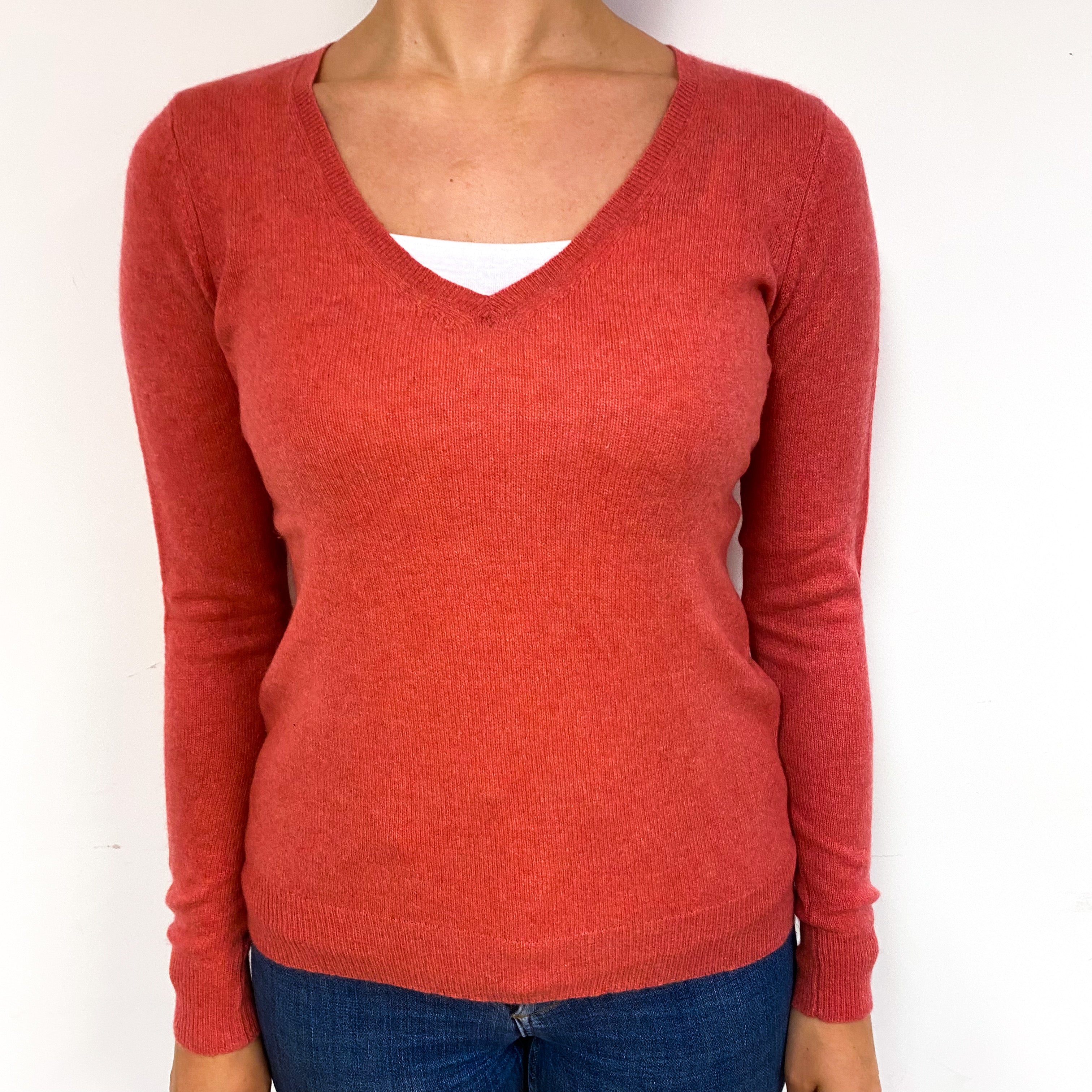 Strawberry Pink Lightweight Cashmere V-Neck Jumper Small