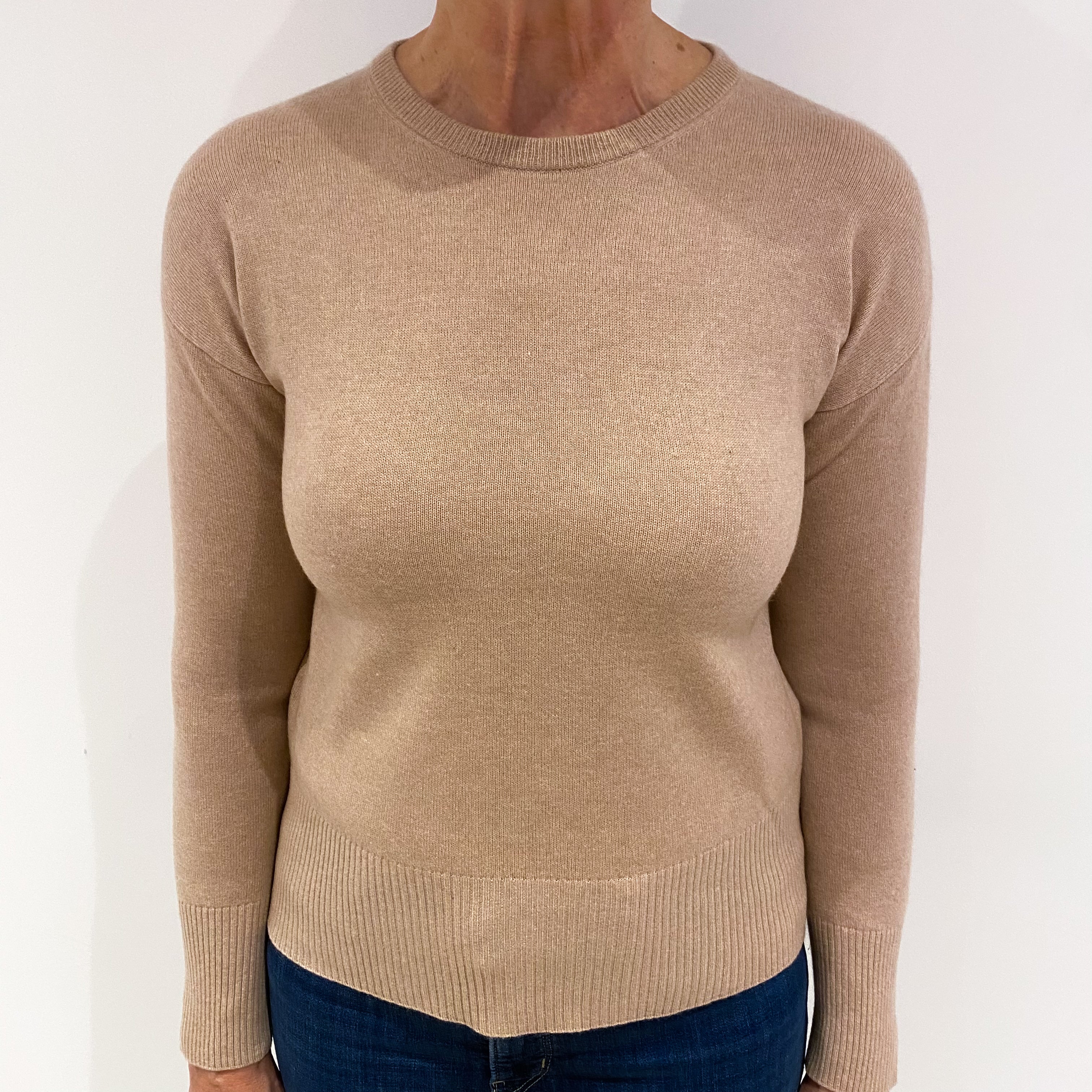 Beige Cashmere Crew Neck Jumper Medium