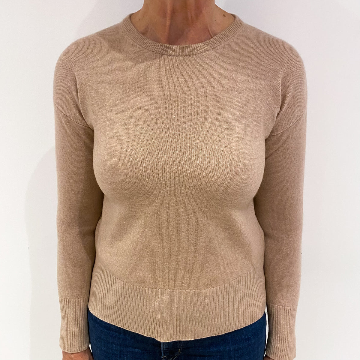 Beige Cashmere Crew Neck Jumper Medium